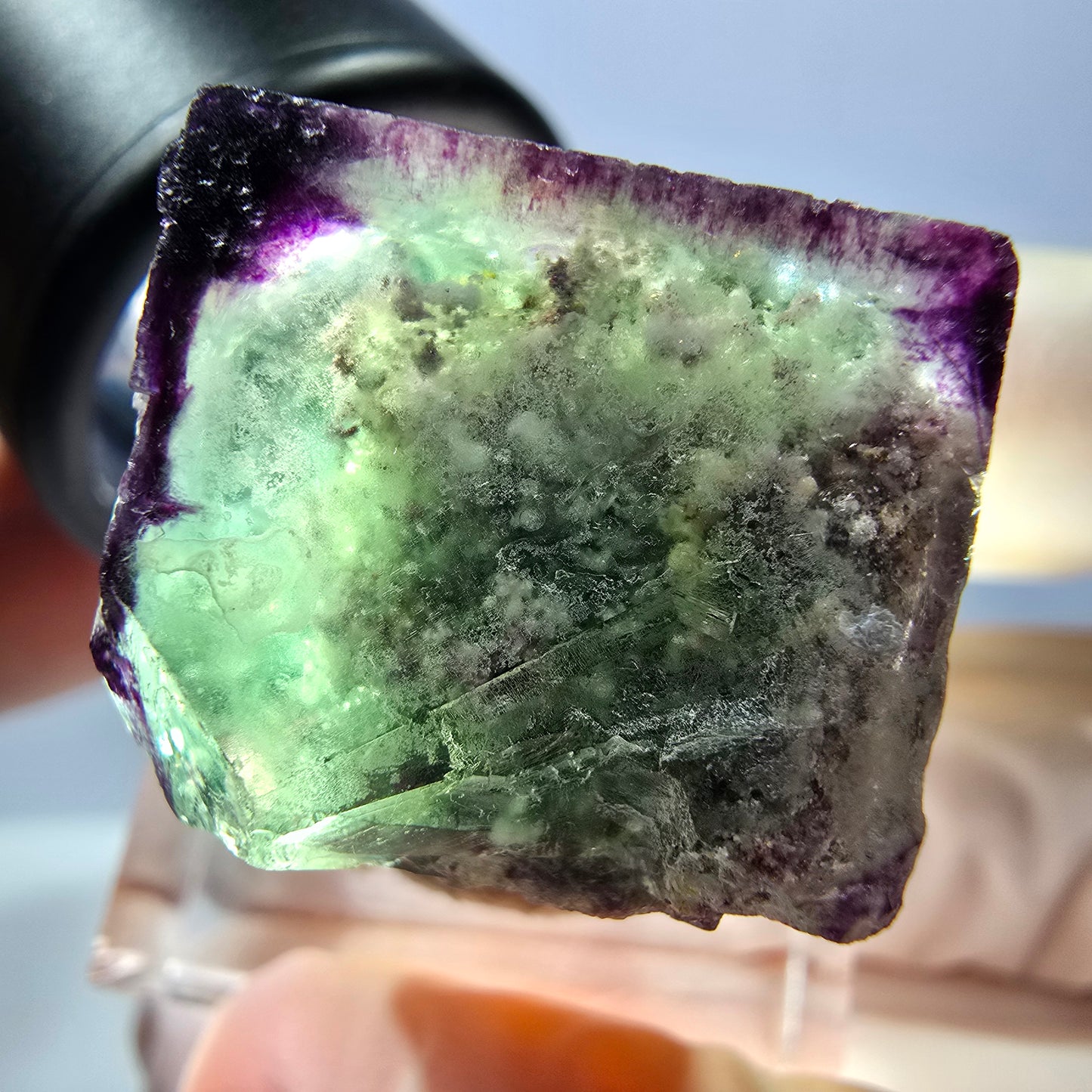 Phantom Fluorit Würfel parkettiert, zonal, grün lila Okorusu, Namibia 21*20*18mm