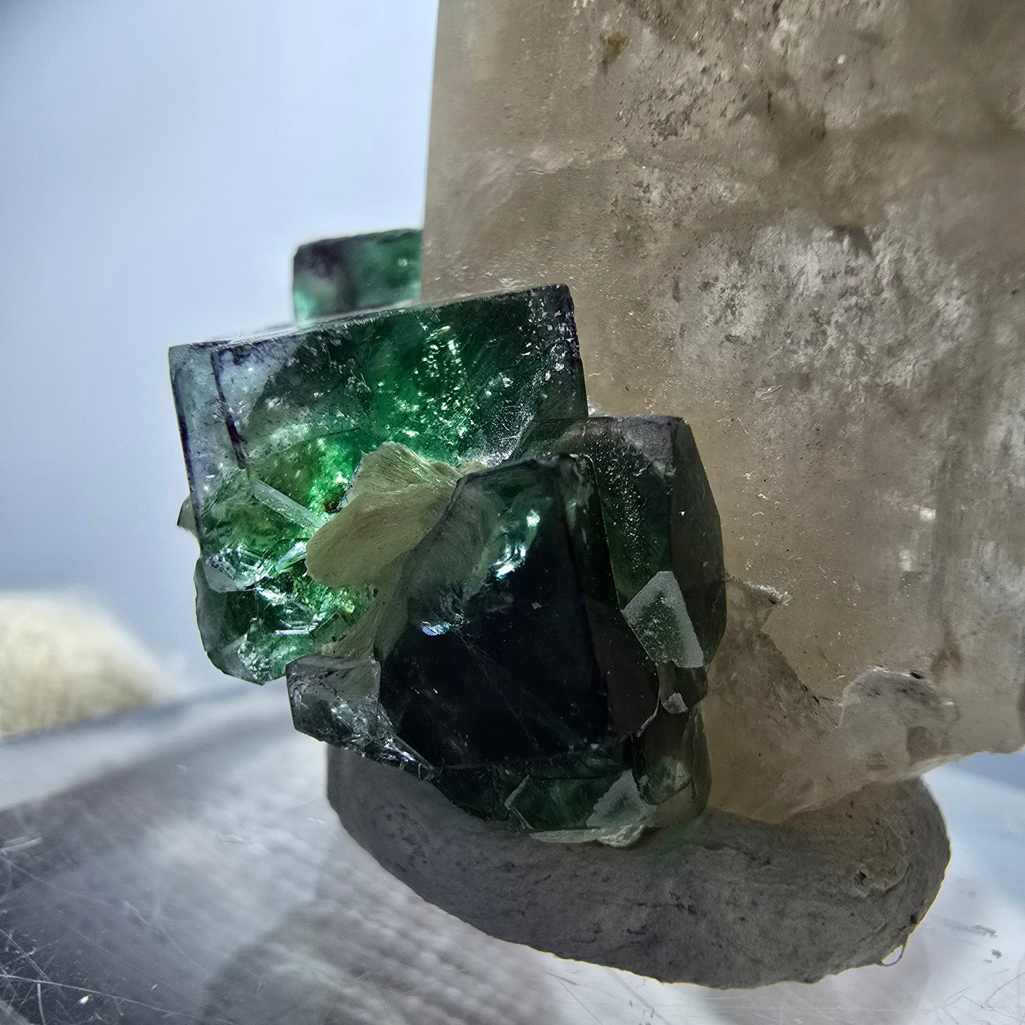 Phantom Fluorit, Rauchquarz, Hyalit, Schörl Turmalin Erongo, Namibia 58*41*26mm