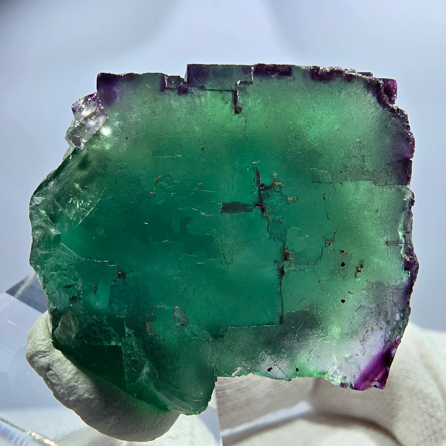 Cube de fluorite fantôme, parquet zonal vert violet Okorusu, Namibie 41*38*14mm