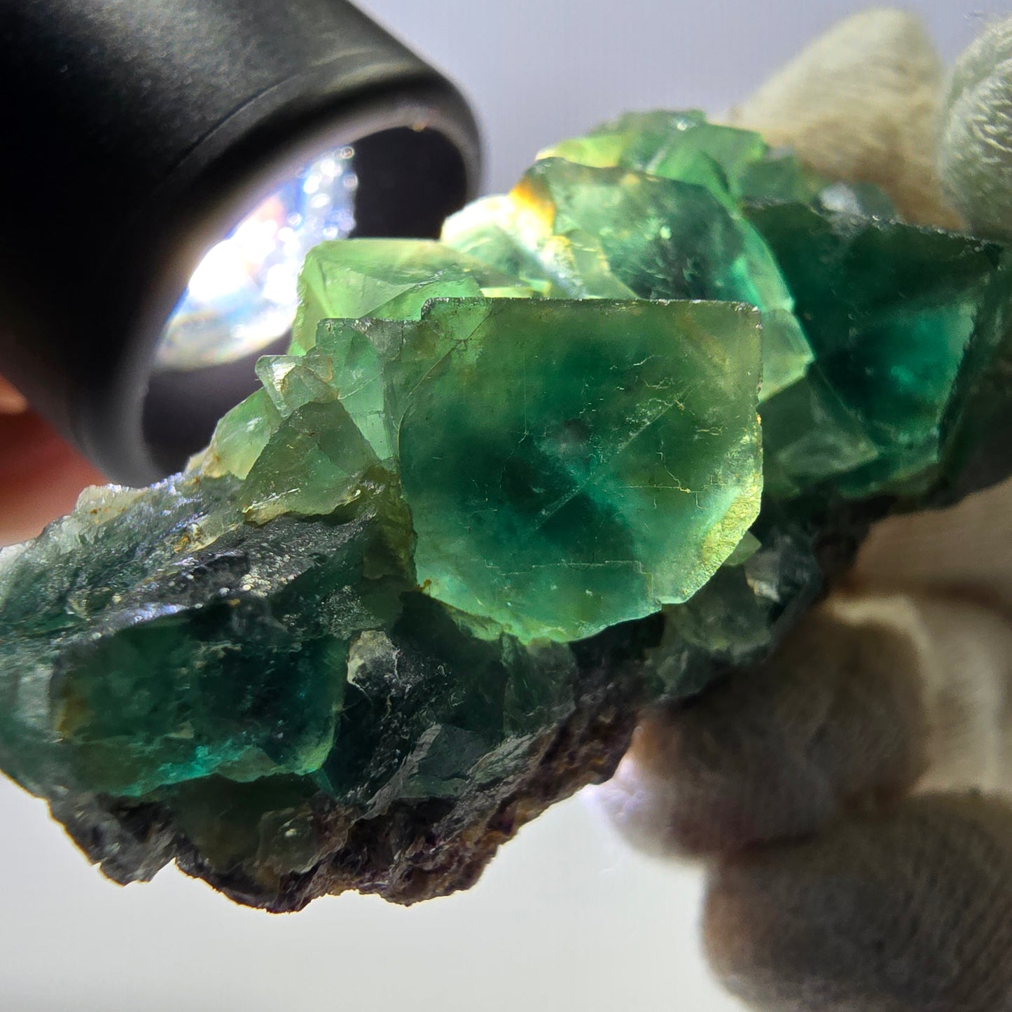 Rare spécimen de cube de fluorite fantôme, parqueté vert Okorusu, Namibie, 56 x 29 x 31 mm