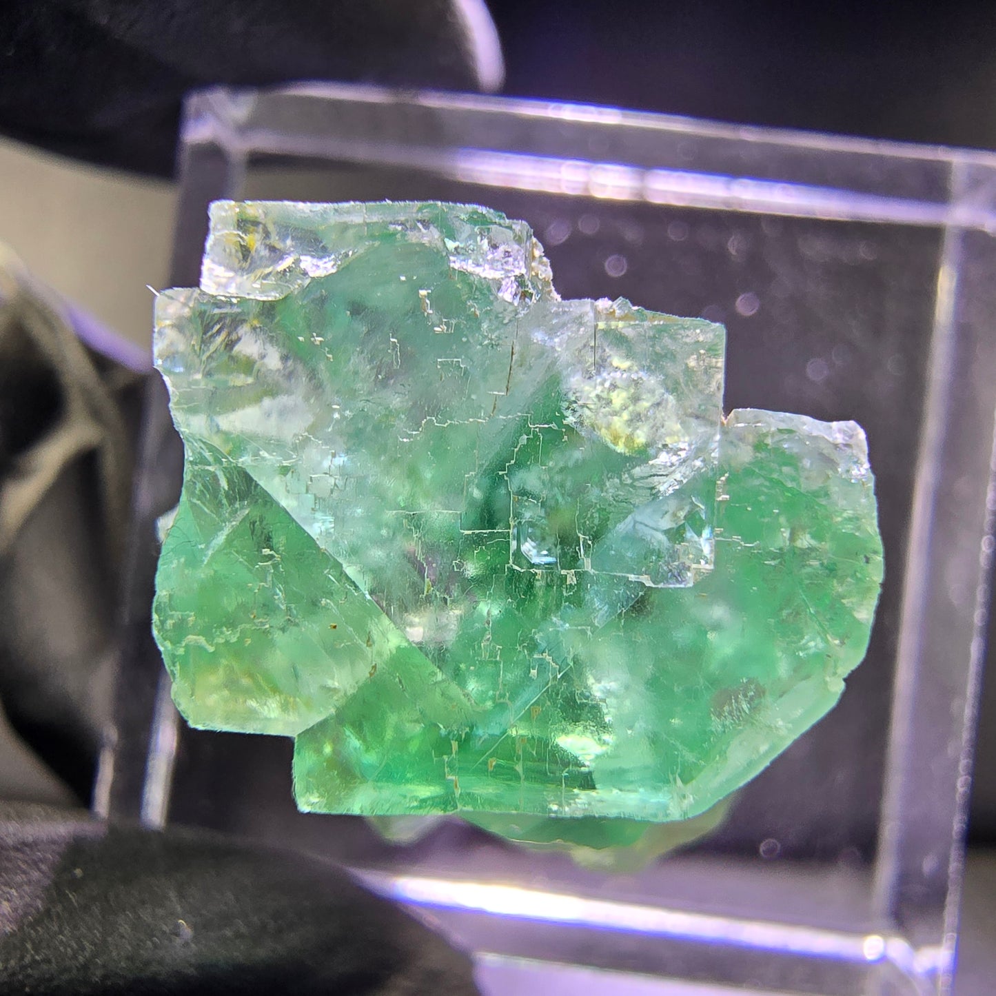 Klare Phantom Fluorit XX Würfel Stufe grün lila 19*17*11mm aus Okorusu, Namibia