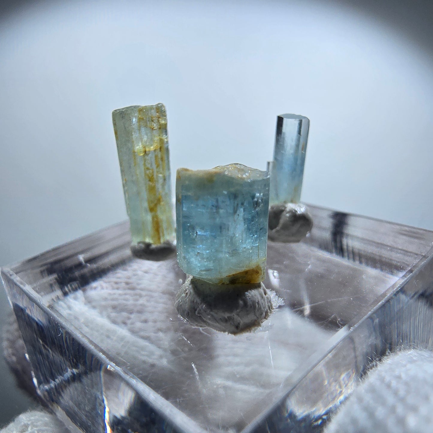 3x Aquamarin Kristalle, blau - 3er Set Erongo, Namibia 8 - 12mm