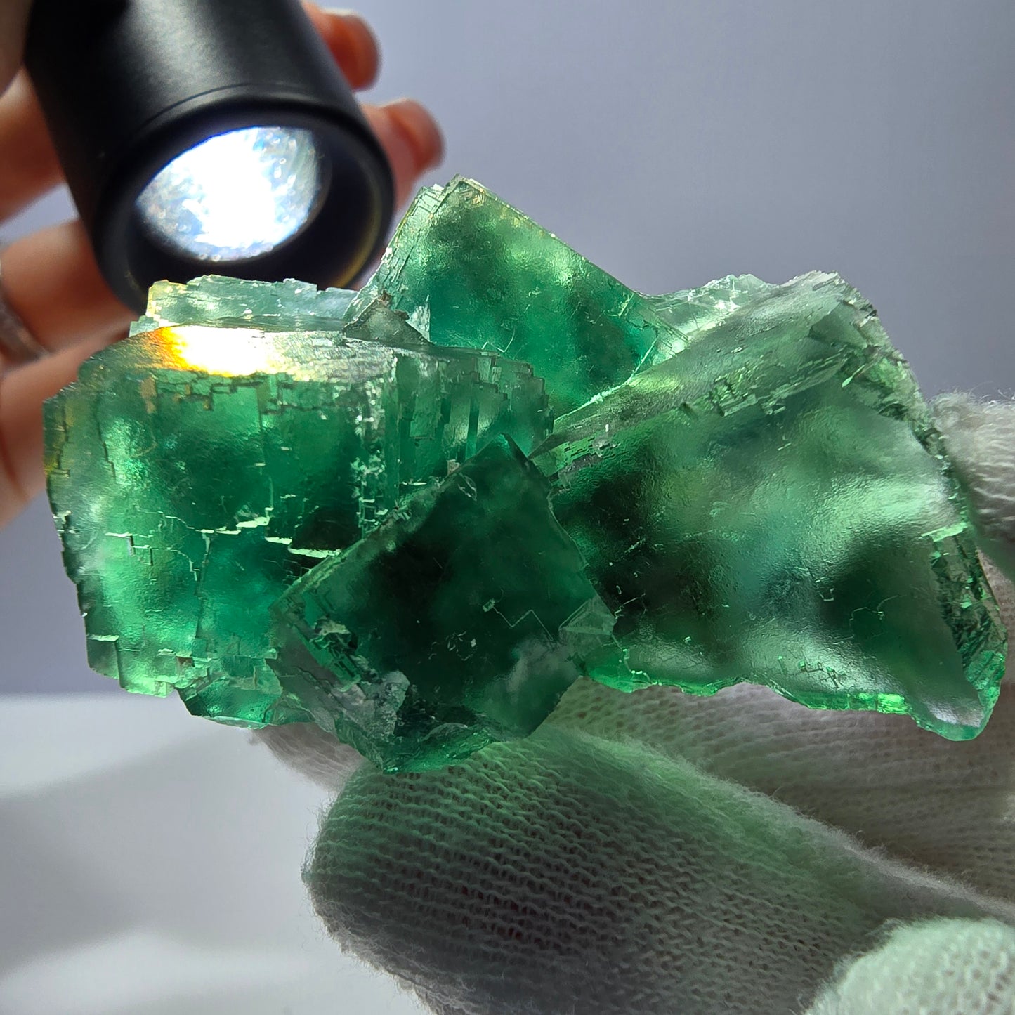 Rare spécimen de cube de fluorite fantôme, parqueté vert Okorusu, Namibie, 57 x 39 x 29 mm