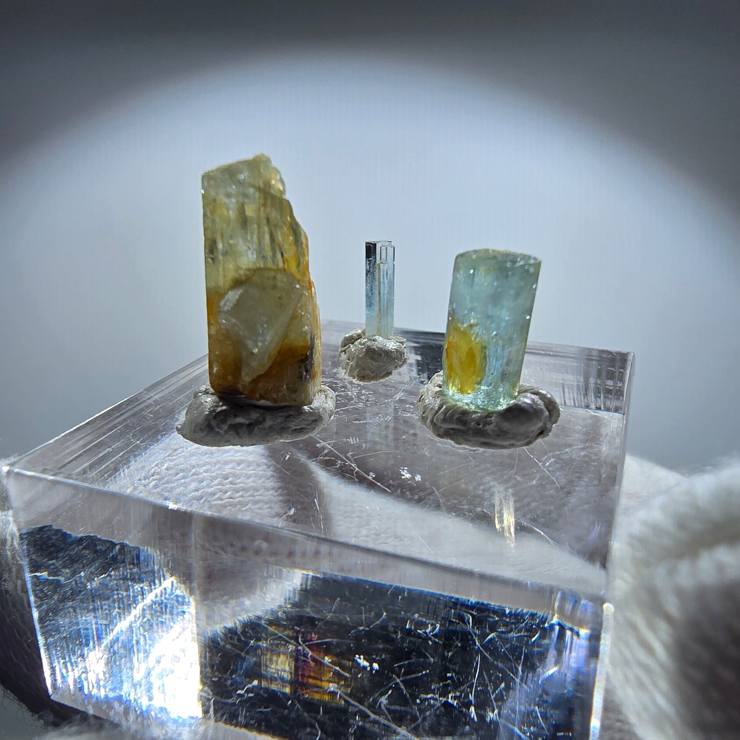 3x Aquamarin Kristalle, blau - 3er Set Erongo, Namibia 7-14mm