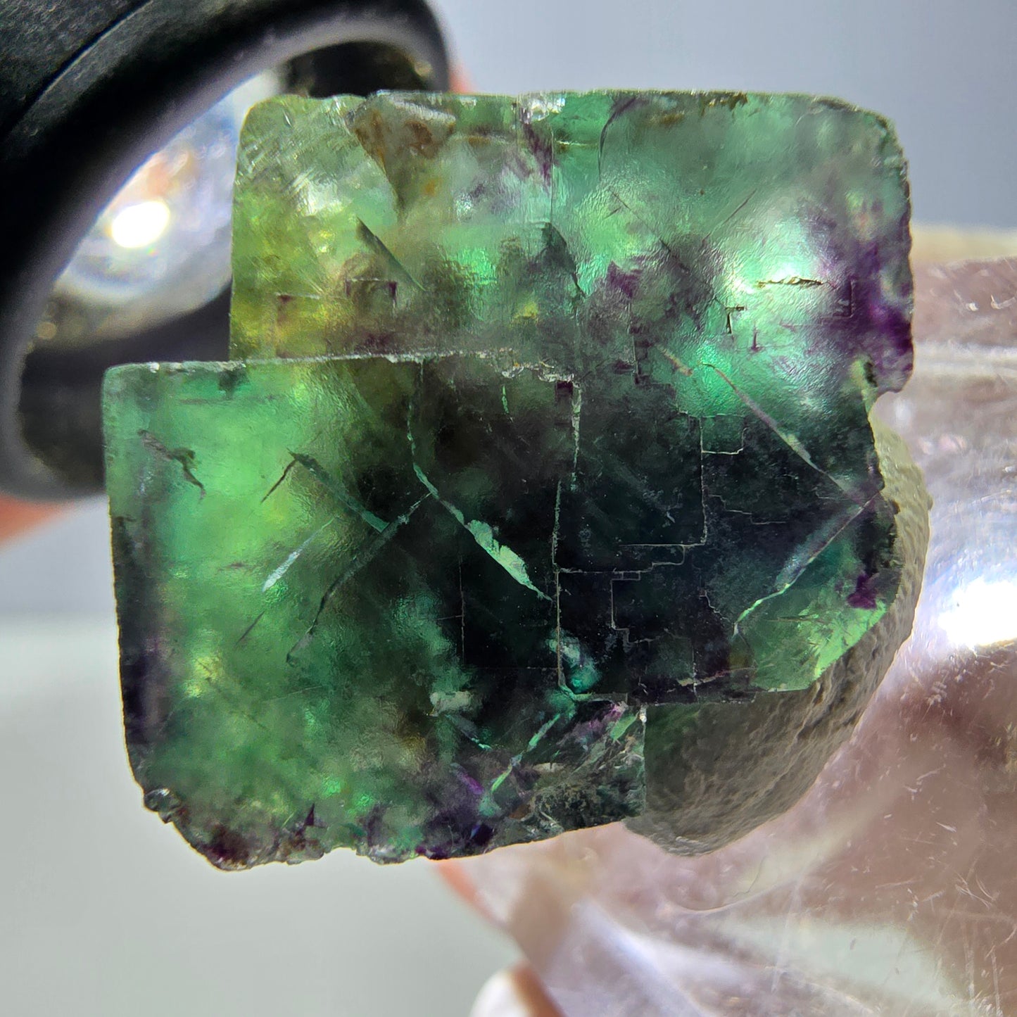 Phantom Fluorite cube parquetted, green purple Okorusu, Namibia 19*19*16mm