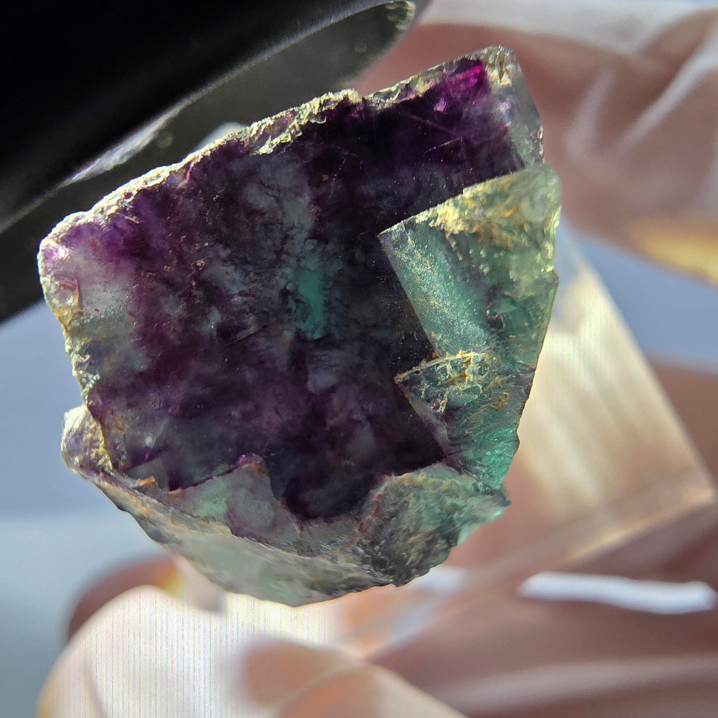 Spécimen de cube de fluorite fantôme, parqueté vert violet Okorusu, Namibie 24 x 19 x 17 mm