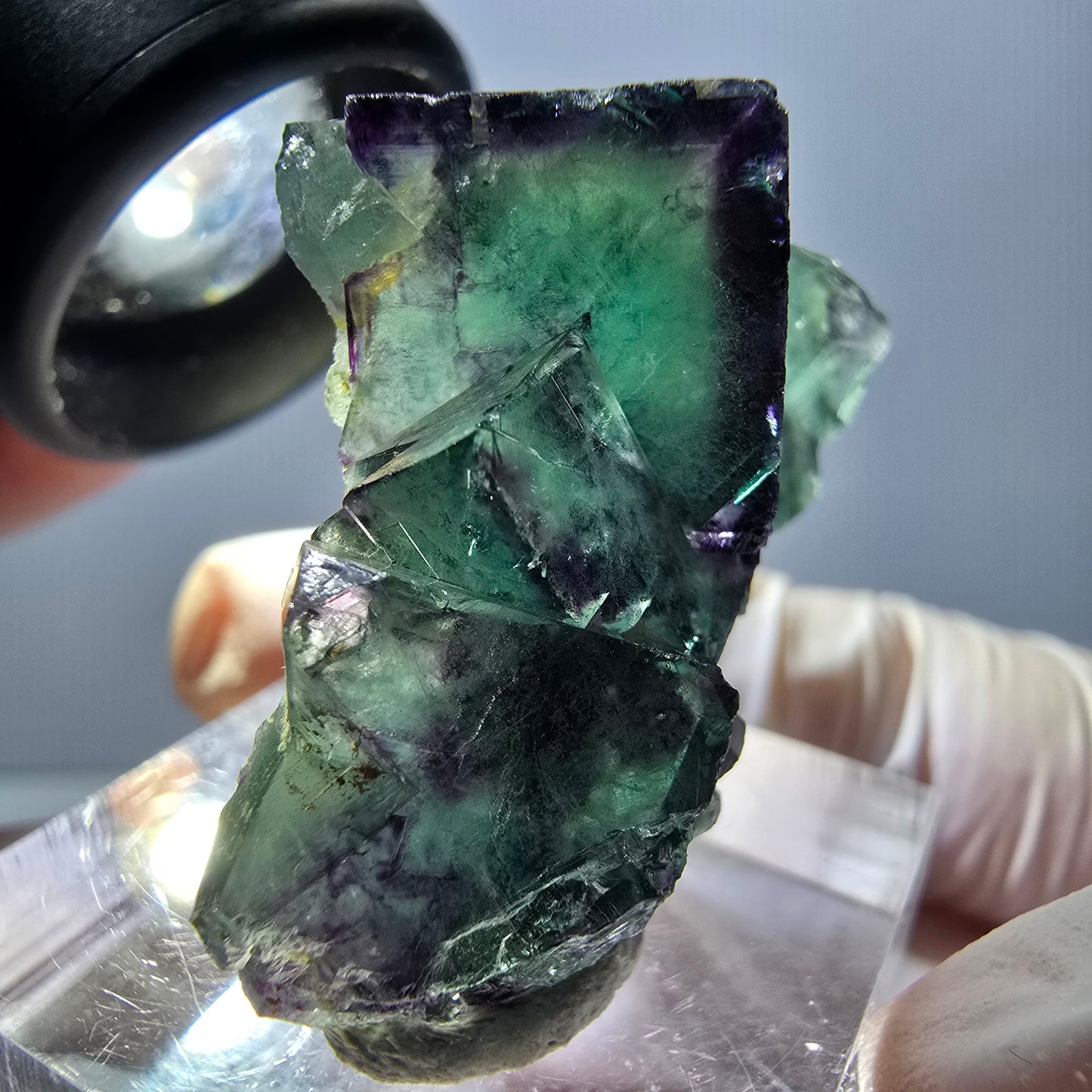 Phantom Fluorit Würfel Stufe, parkettiert grün lila Okorusu, Namibia 34*25*12mm