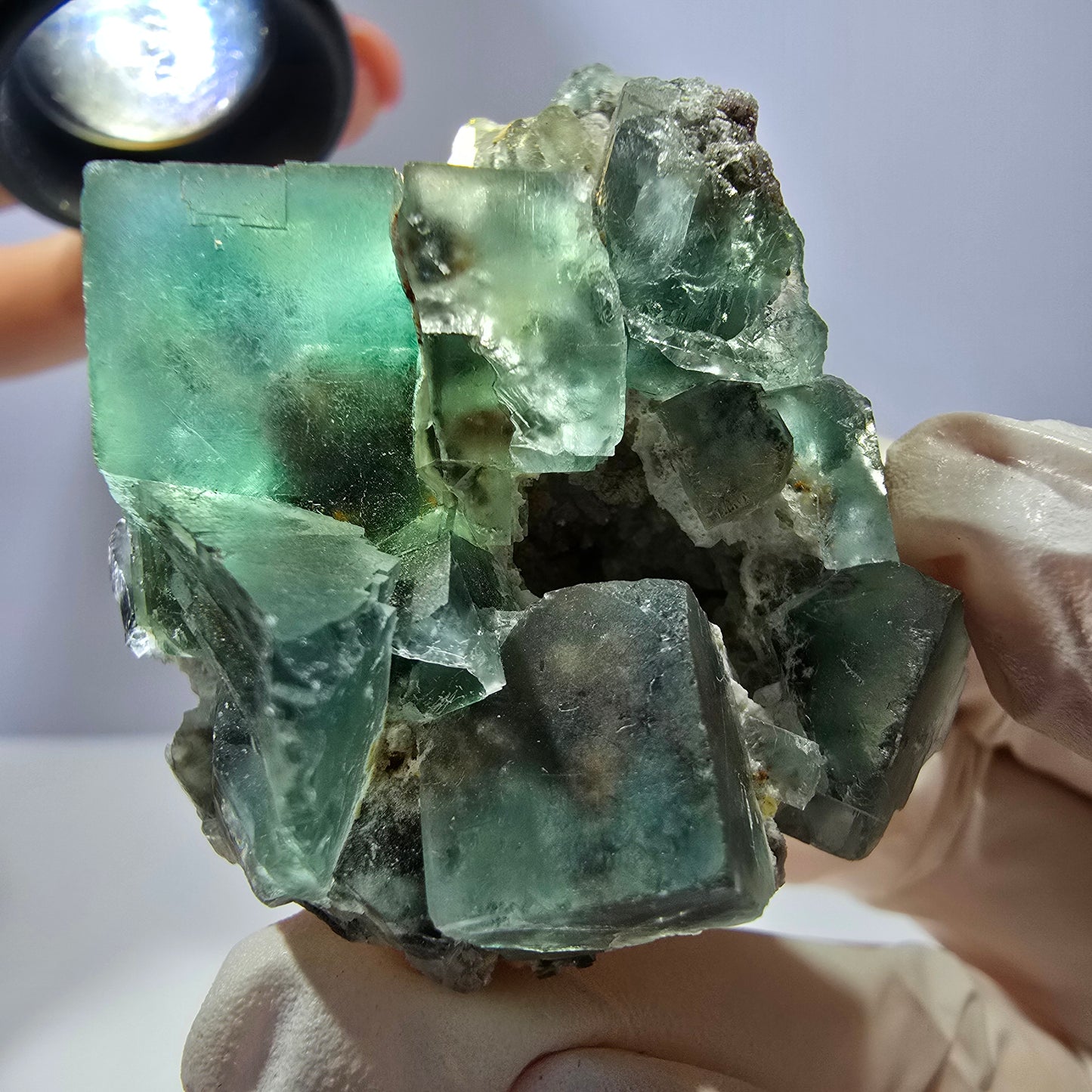 Rare spécimen de cube de fluorite fantôme, parqueté vert Okorusu, Namibie, 51 x 44 x 31 mm