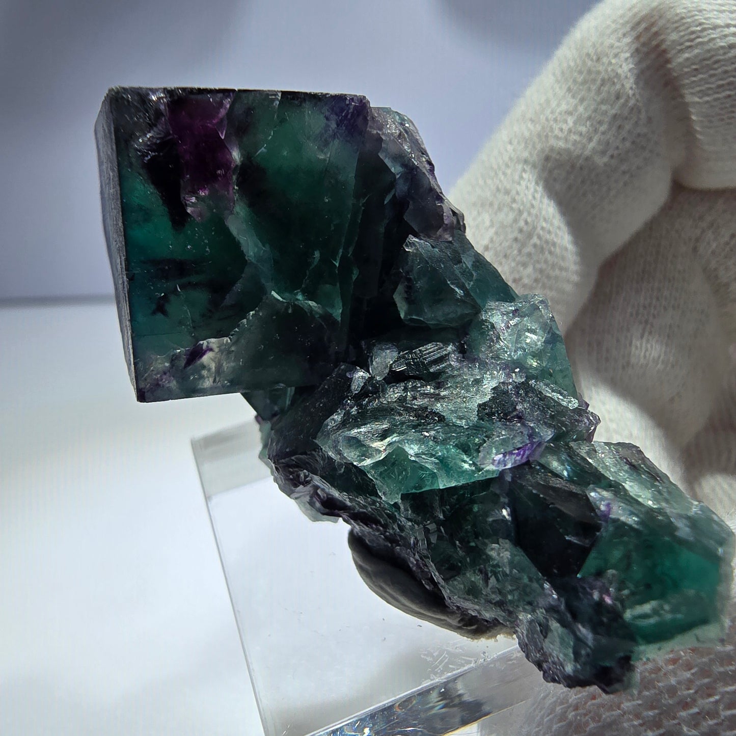 Seltene Phantom Fluorit Würfel Stufe zonal grün lila Okorusu, Namibia 55*26*27mm