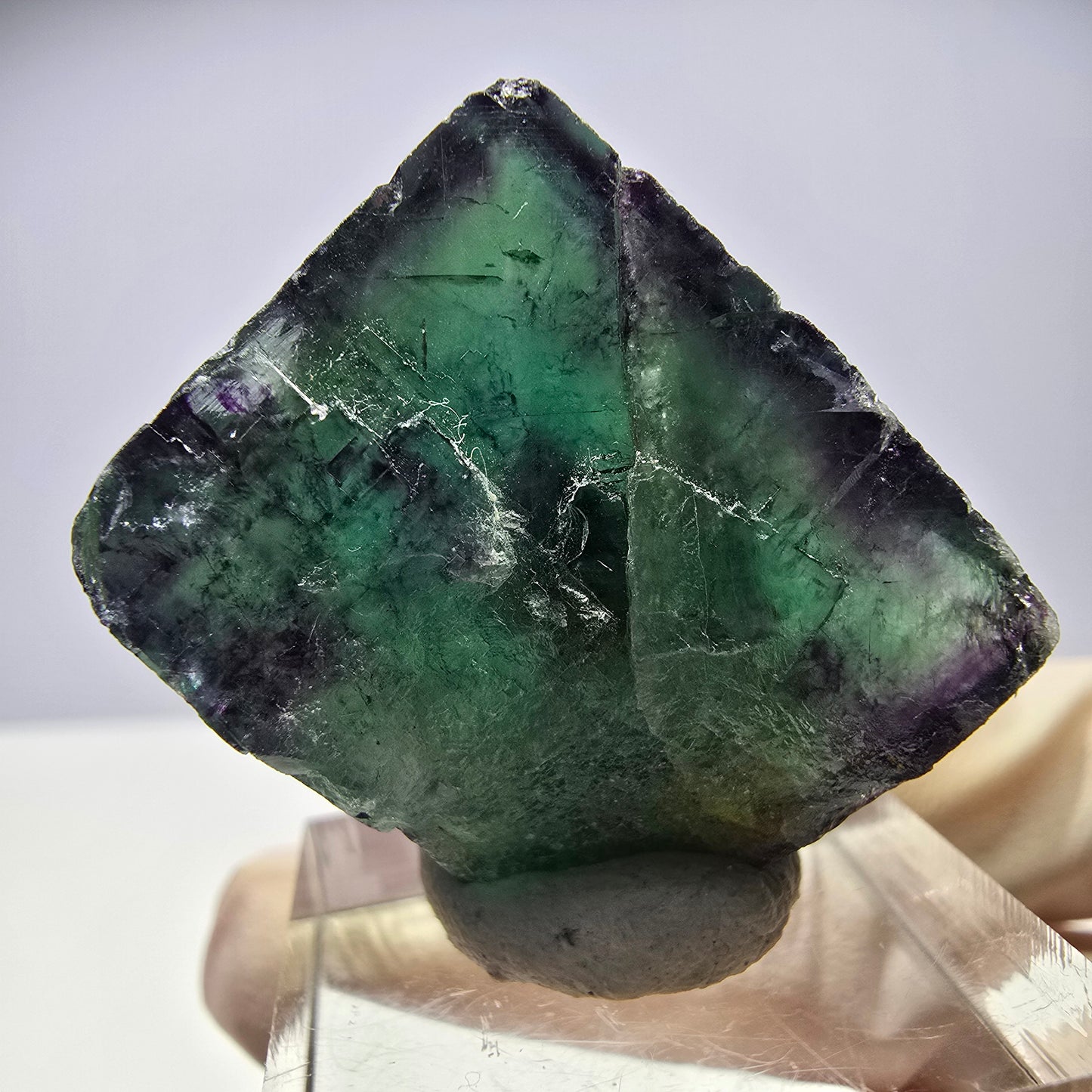 Rare cube de fluorite fantôme parqueté vert violet Okorusu Namibie 28*24*13mm