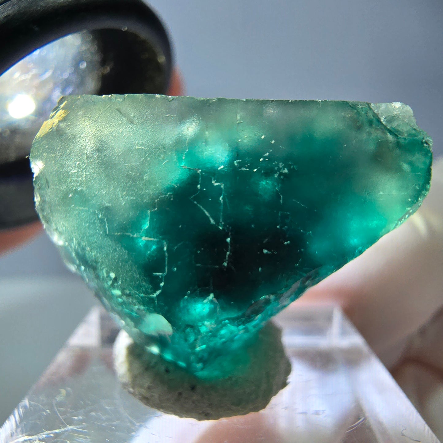 Cube de fluorite fantôme transparente parquetée, vert Okorusu, Namibie 25 x 20 x 19 mm