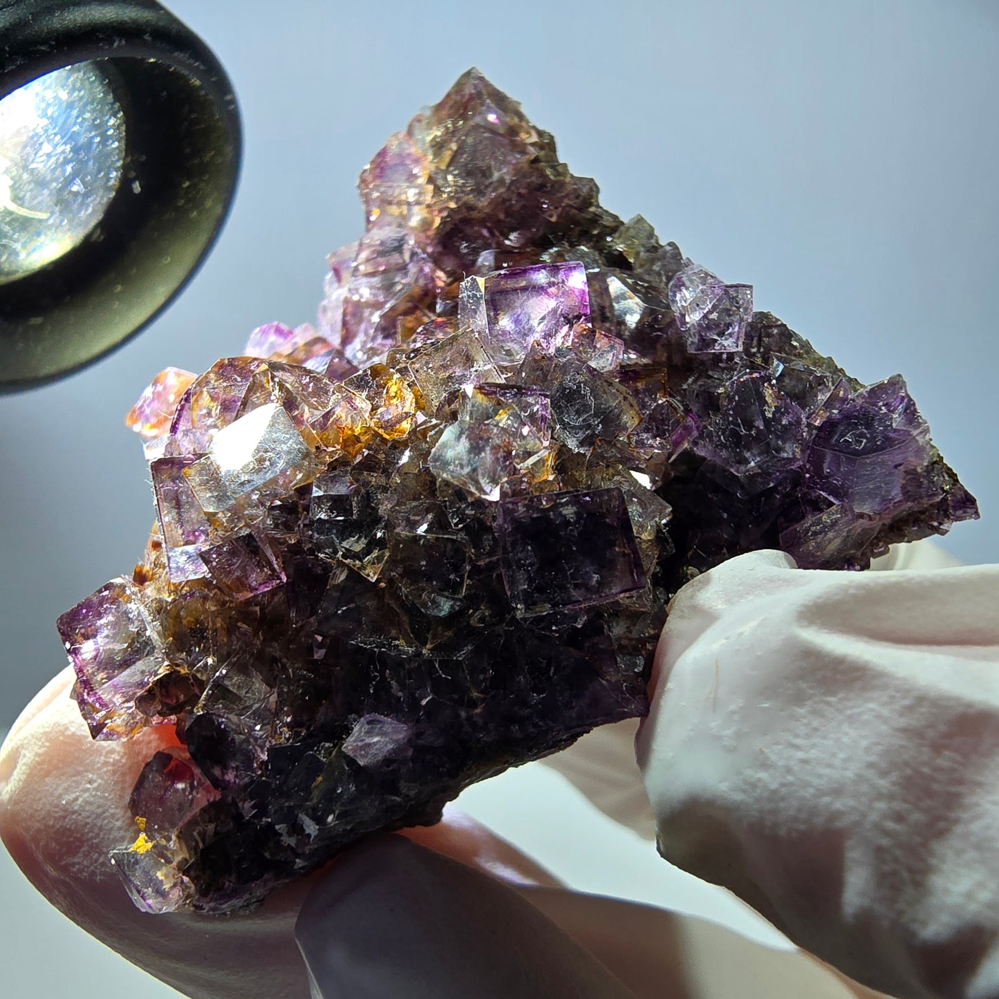 Rare spécimen de cube de fluorite fantôme, violet-jaune, Okorusu, Namibie, 59 x 47 x 32 mm