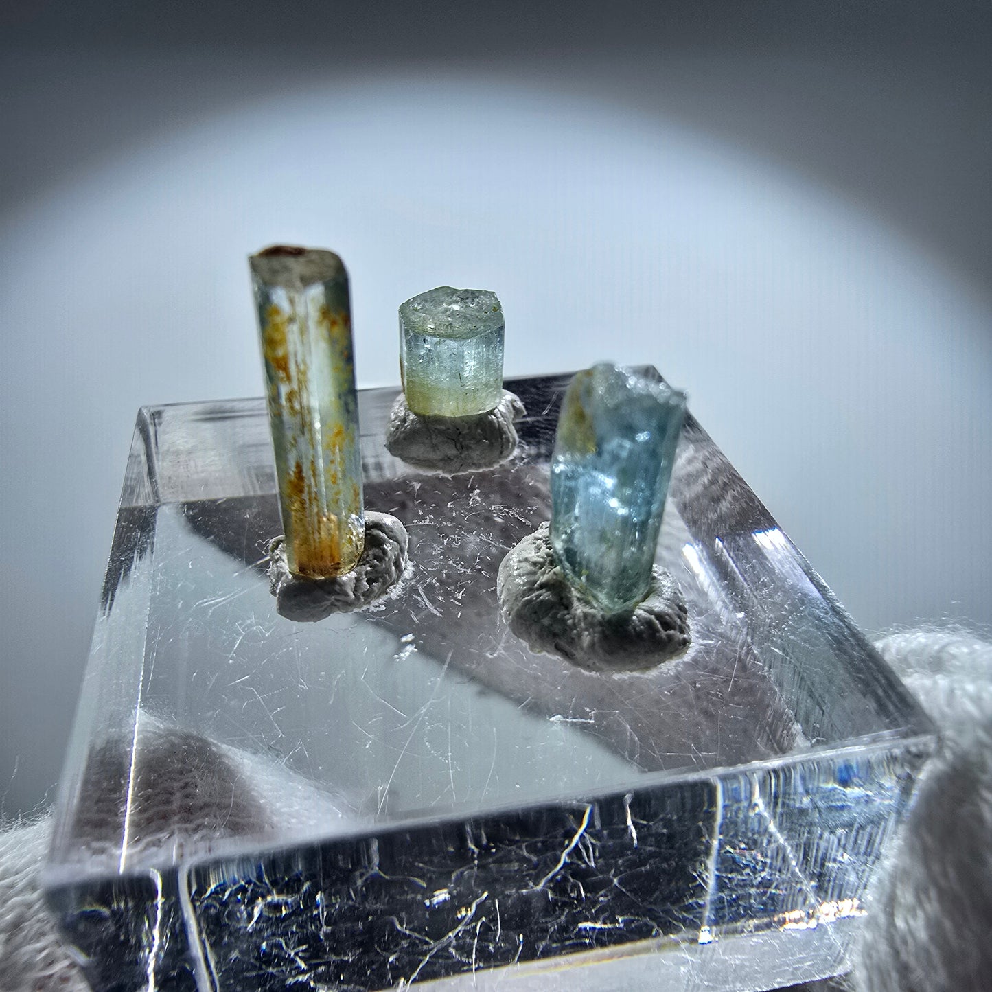 3x Aquamarin Kristalle, blau - 3er Set Erongo, Namibia 5-12mm