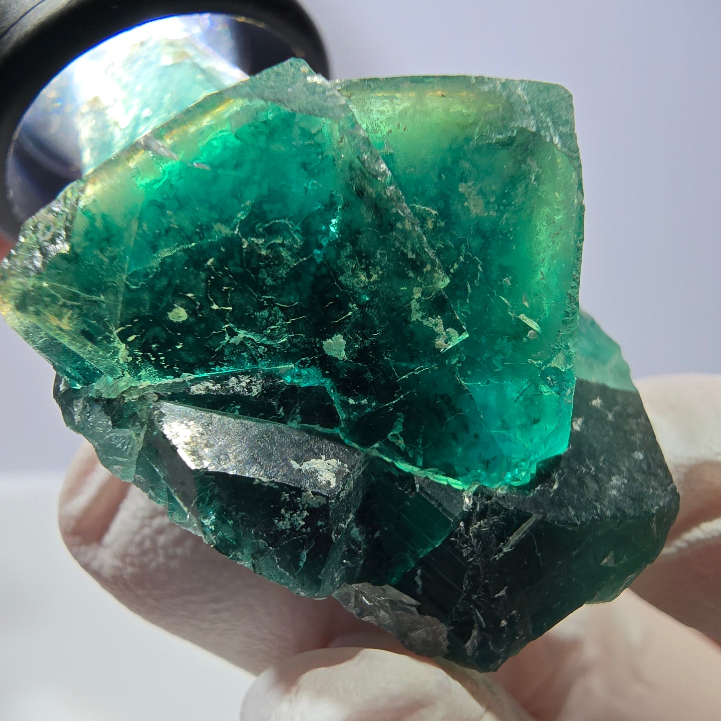 Spécimen de cube de fluorite fantôme, parqueté vert violet Okorusu, Namibie 51*46*28 mm