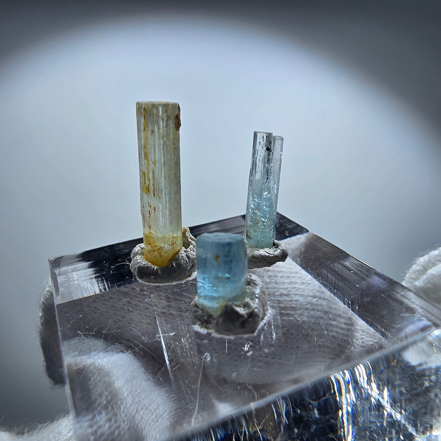 3x Aquamarin Kristalle, blau - 3er Set Erongo, Namibia 6-16mm