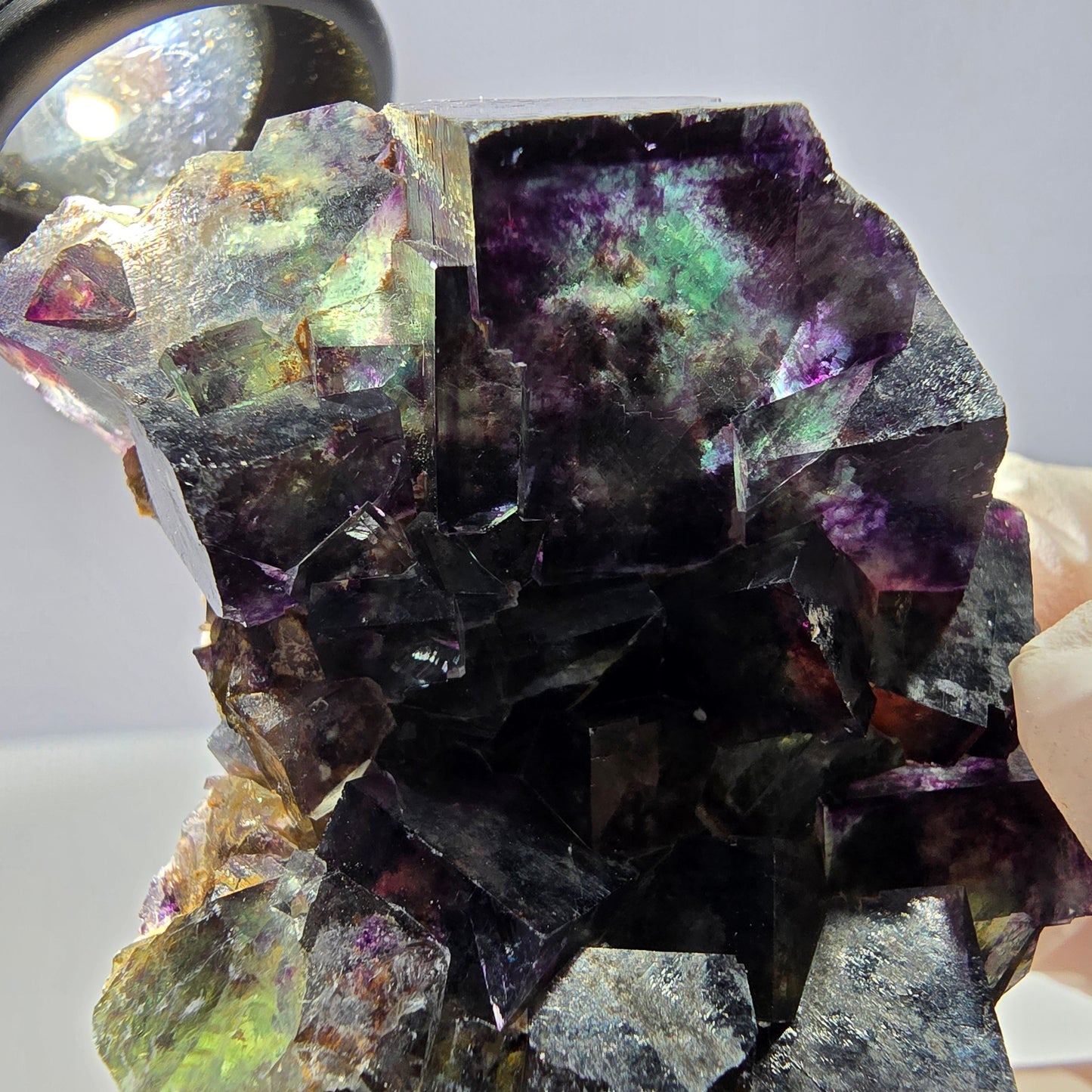 Spécimen de cube de fluorite fantôme, parqueté vert violet, Okorusu, Namibie 57*50*35 mm