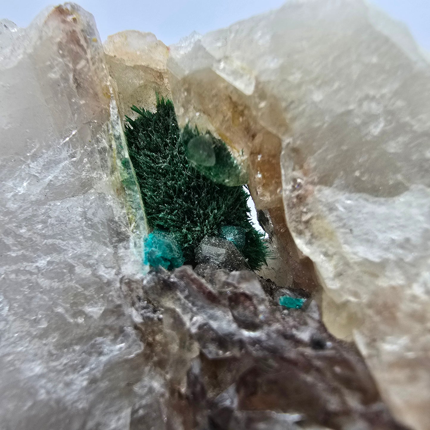 Seltene Malachit, Dioptas auf Quarz Stufe Kaokoveld, Namibia 70*50*23mm Sammlung