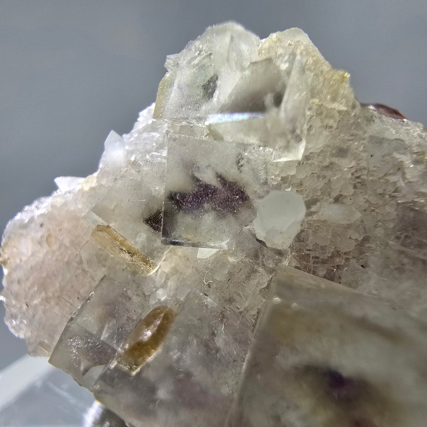 Seltene UV Phantom Fluorit Würfel, Quarz Stufe Brandberg, Namibia 29*27*18mm