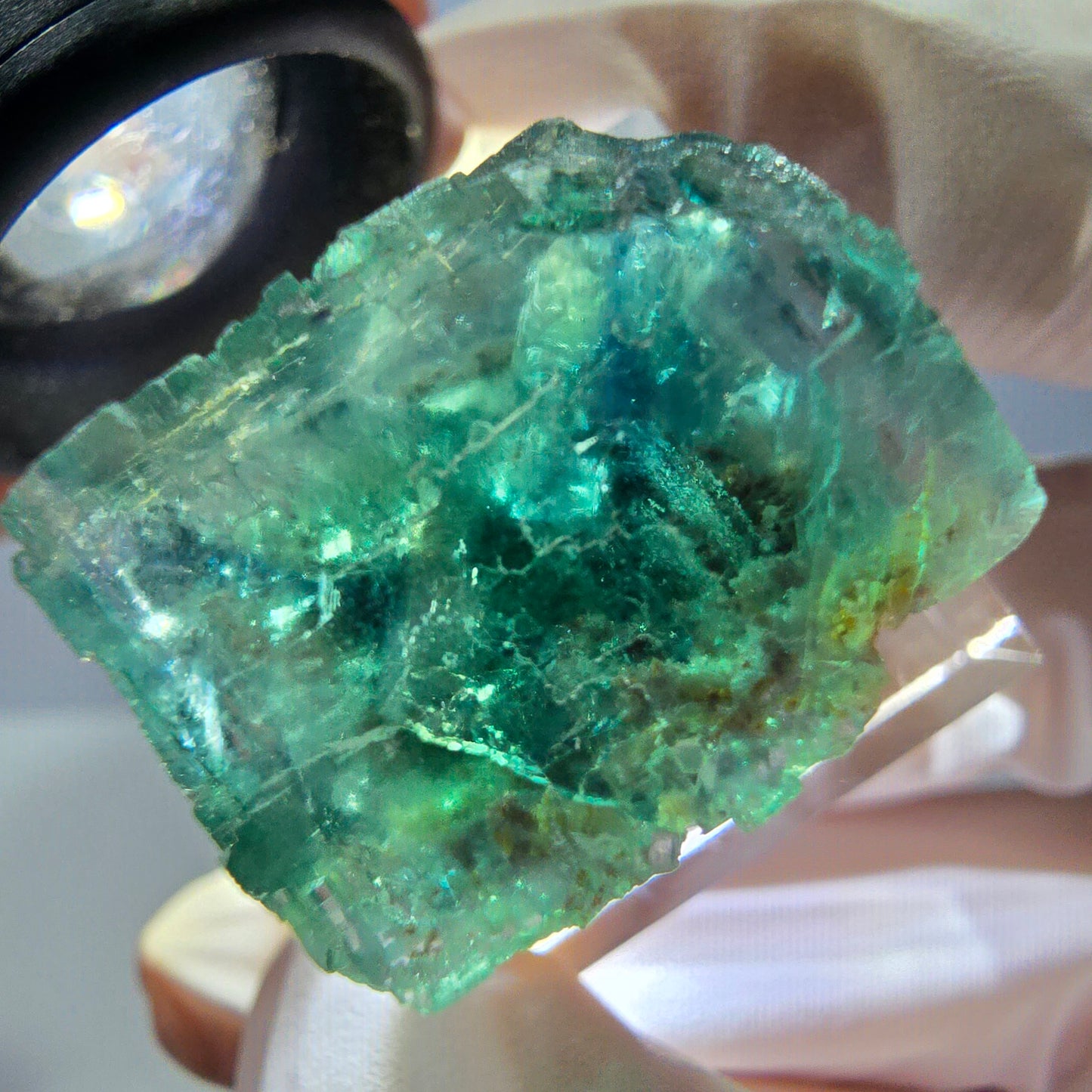 Klarer Phantom Fluorit Würfel parkettiert, grün Okorusu, Namibia 21*20*16mm