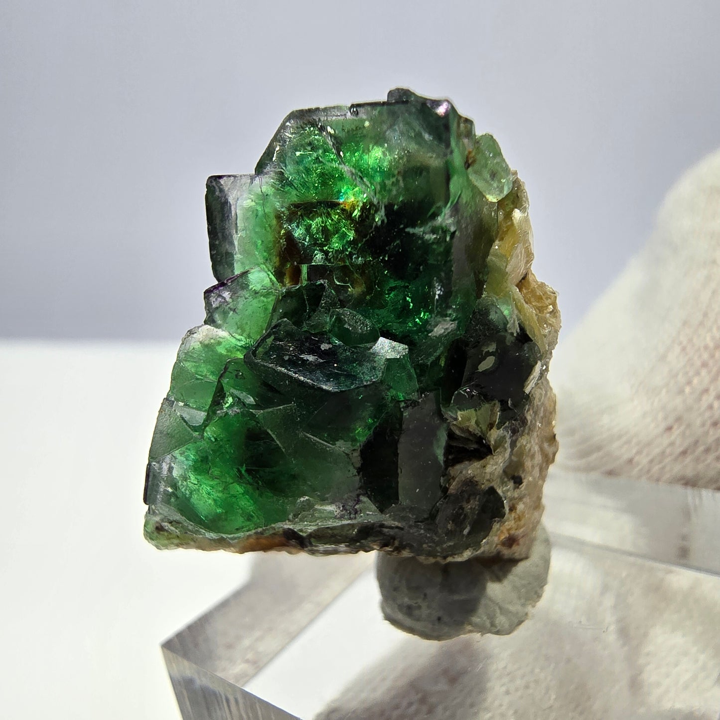 Phantom Fluorit Würfel zonal, Muskovit Schörl Turmalin Hyalit Erongo, Namibia 24*22*11mm