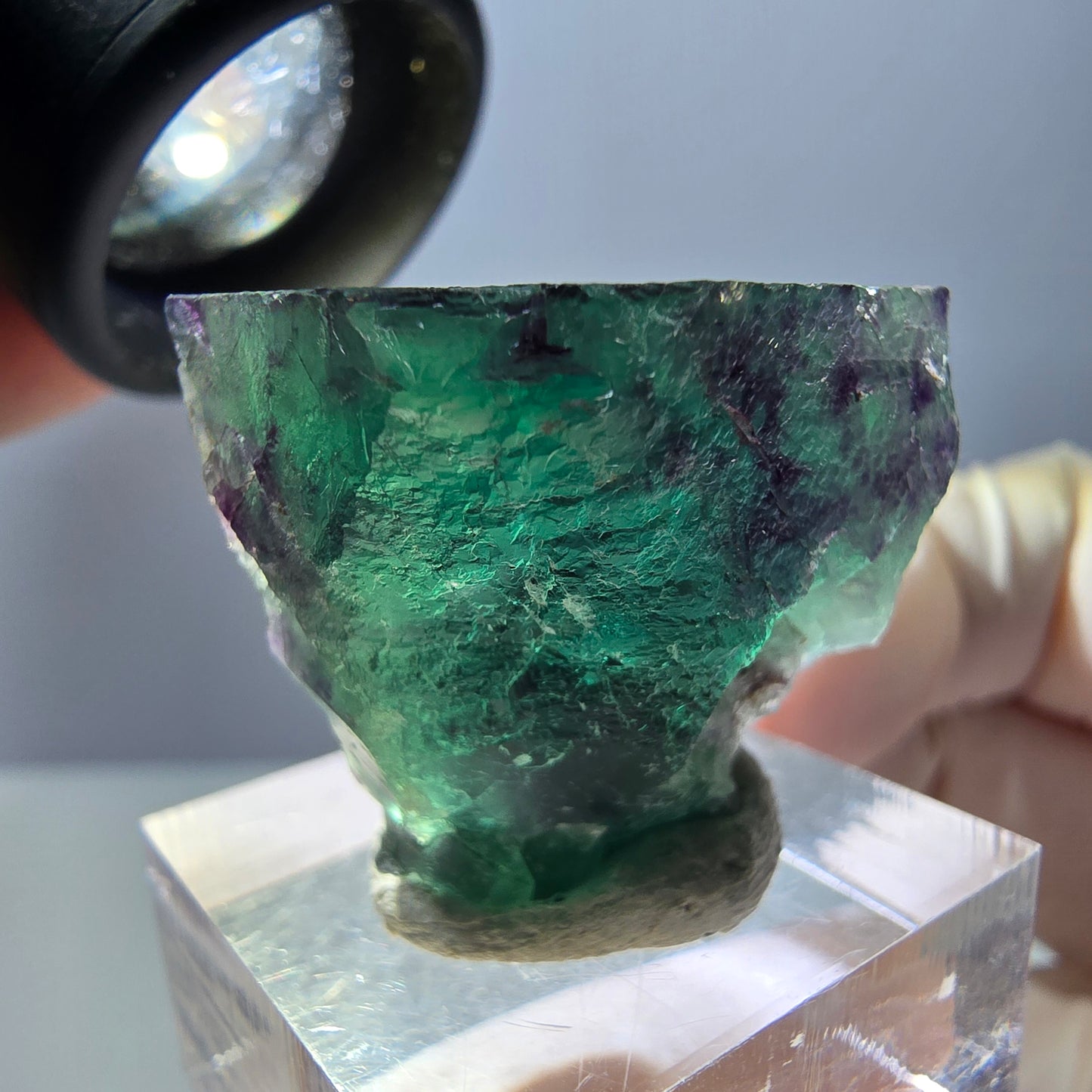 Phantom Fluorit Würfel Stufe, parkettiert grün lila Okorusu, Namibia 25*23*18mm