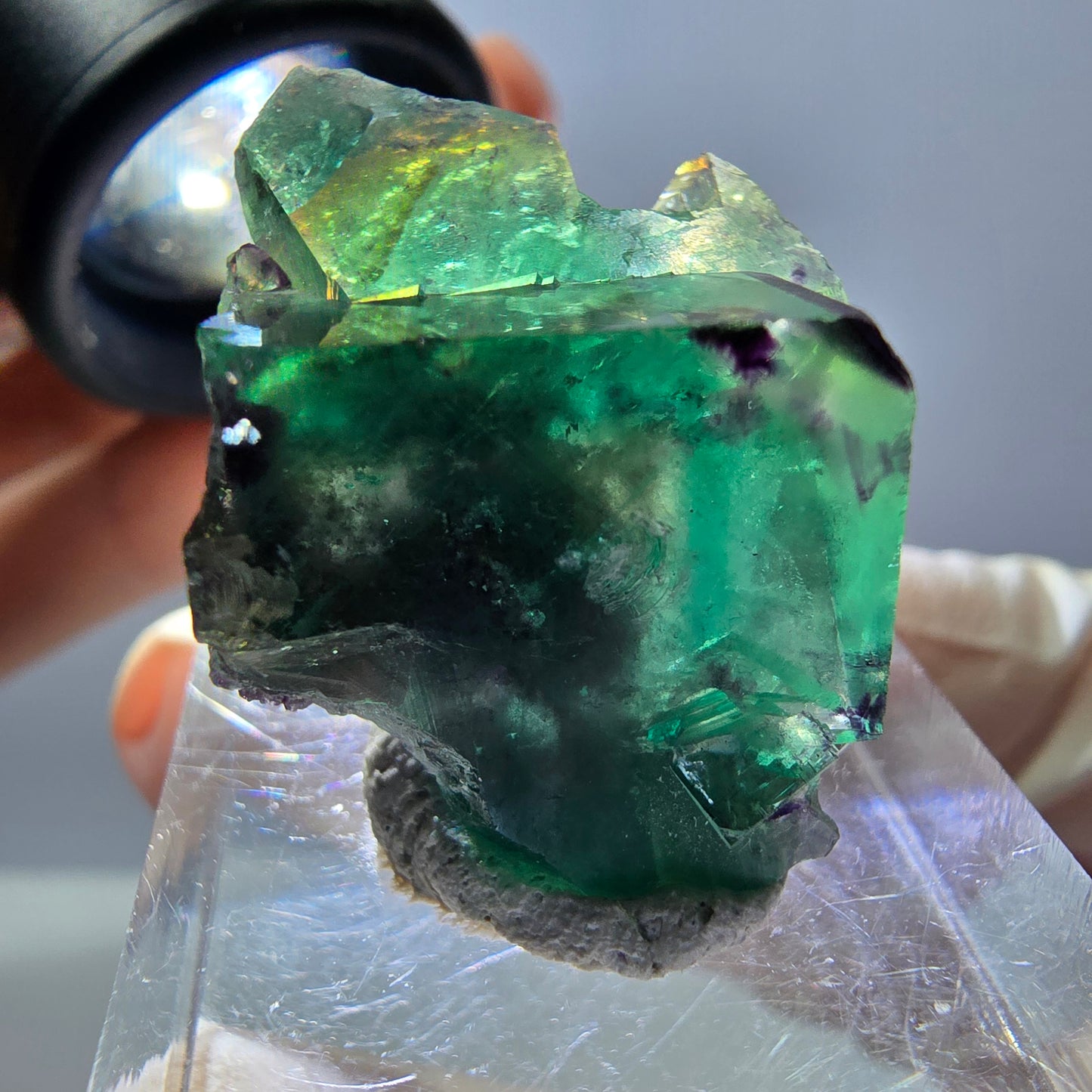 Phantom Fluorit Würfel Stufe, grün lila Okorusu, Namibia 30*20*12mm