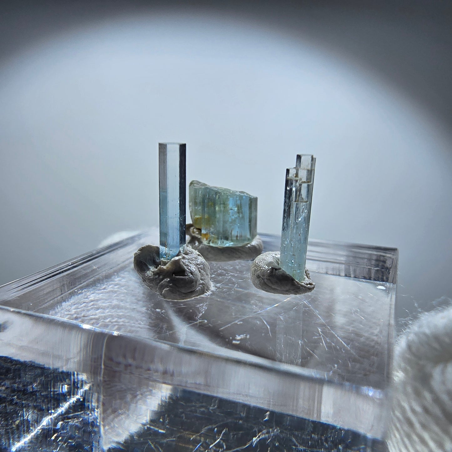 3x Aquamarin Kristalle, blau - 3er Set Erongo, Namibia 5-10mm