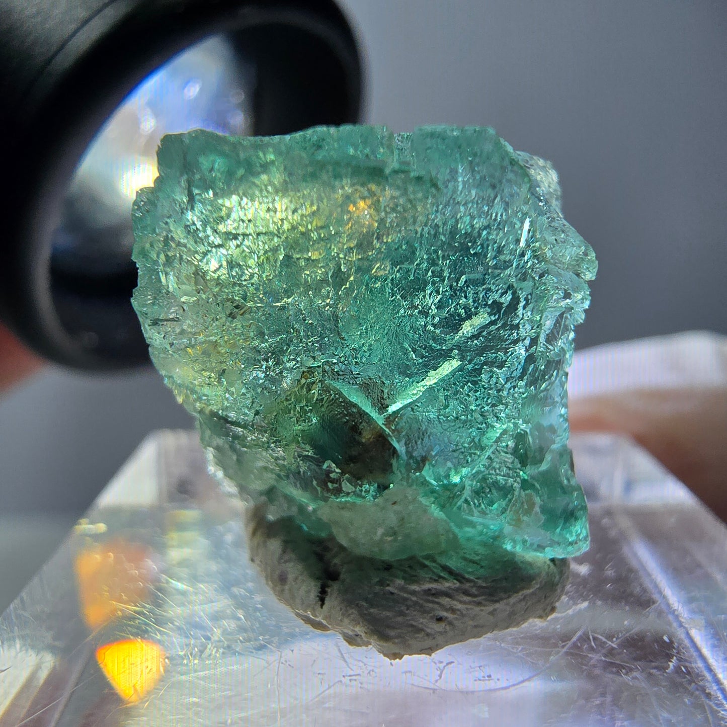 Klarer Phantom Fluorit Würfel parkettiert, grün Okorusu, Namibia 15*14*14mm