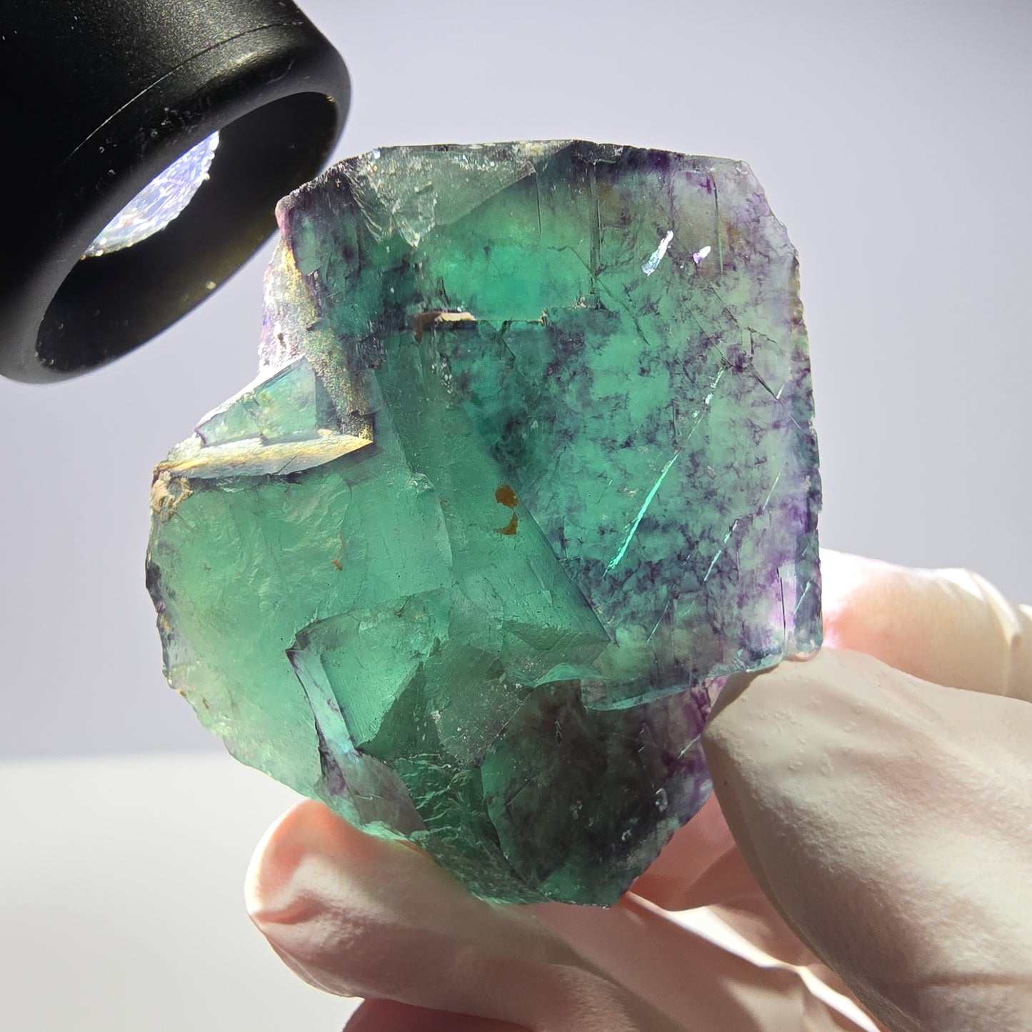 Spécimen de cube de fluorite fantôme parqueté vert violet Okorusu, Namibie 40*39*17 mm