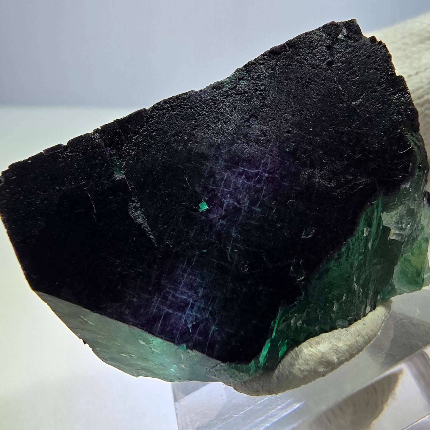 Klarer Fluorit Würfel, parkettiert grün lila 11:11 Angel Pocket Okorusu, Namibia 43*24*28mm