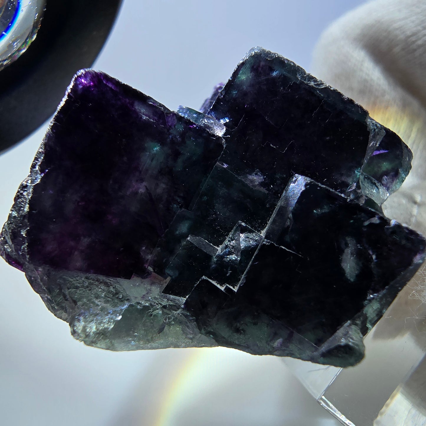 Seltene Phantom Fluorit Würfel Stufe zonal grün lila Okorusu, Namibia 47*35*28mm