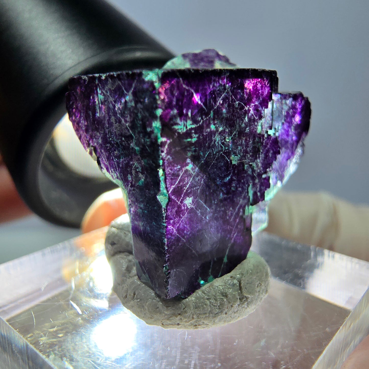 Phantom Fluorit Würfel Stufe grün lila zonal 11:11 Angel Pocket, Namibia 20*19*14mm