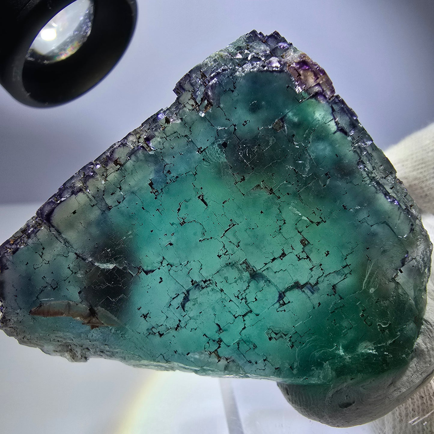 Phantom Fluorit Würfel Stufe, parkettiert grün türkis Okorusu Namibia 54*53*30mm