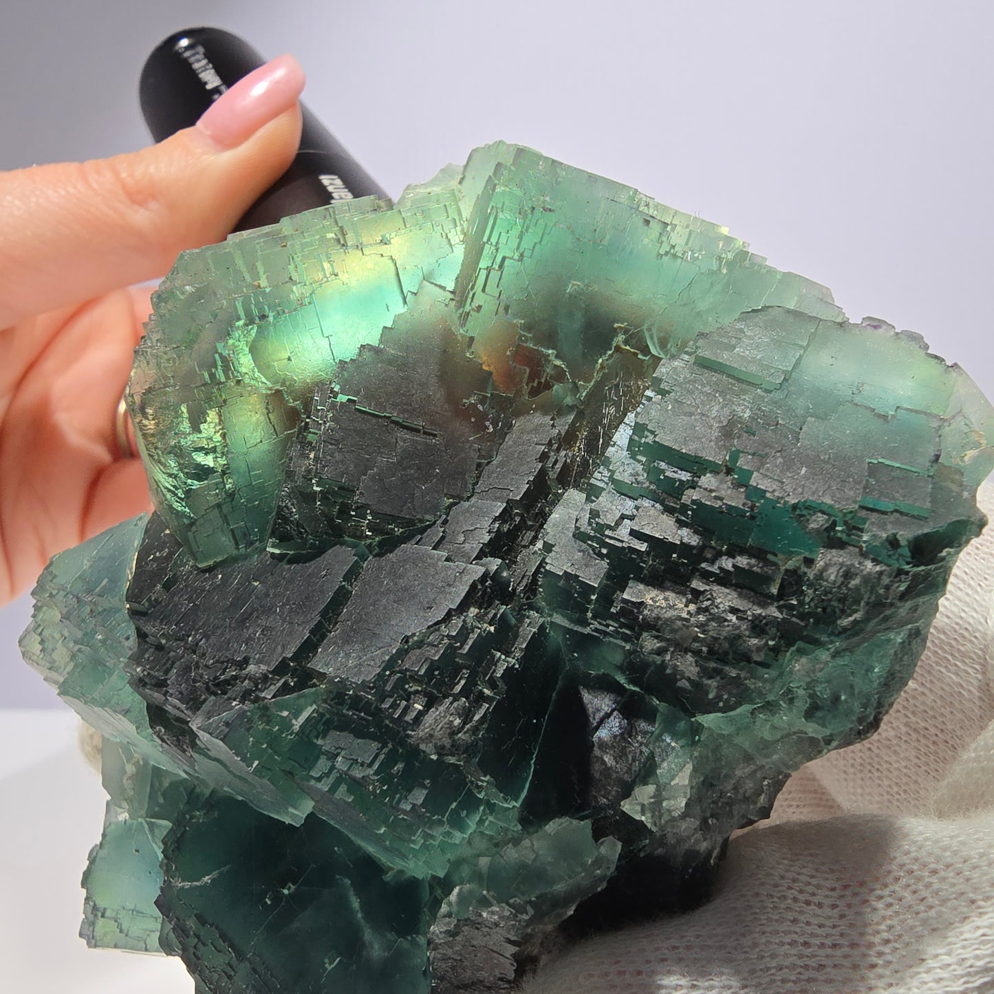 Grand cube de fluorite fantôme vert étagé Okorusu Namibie 100 x 68 x 42 mm