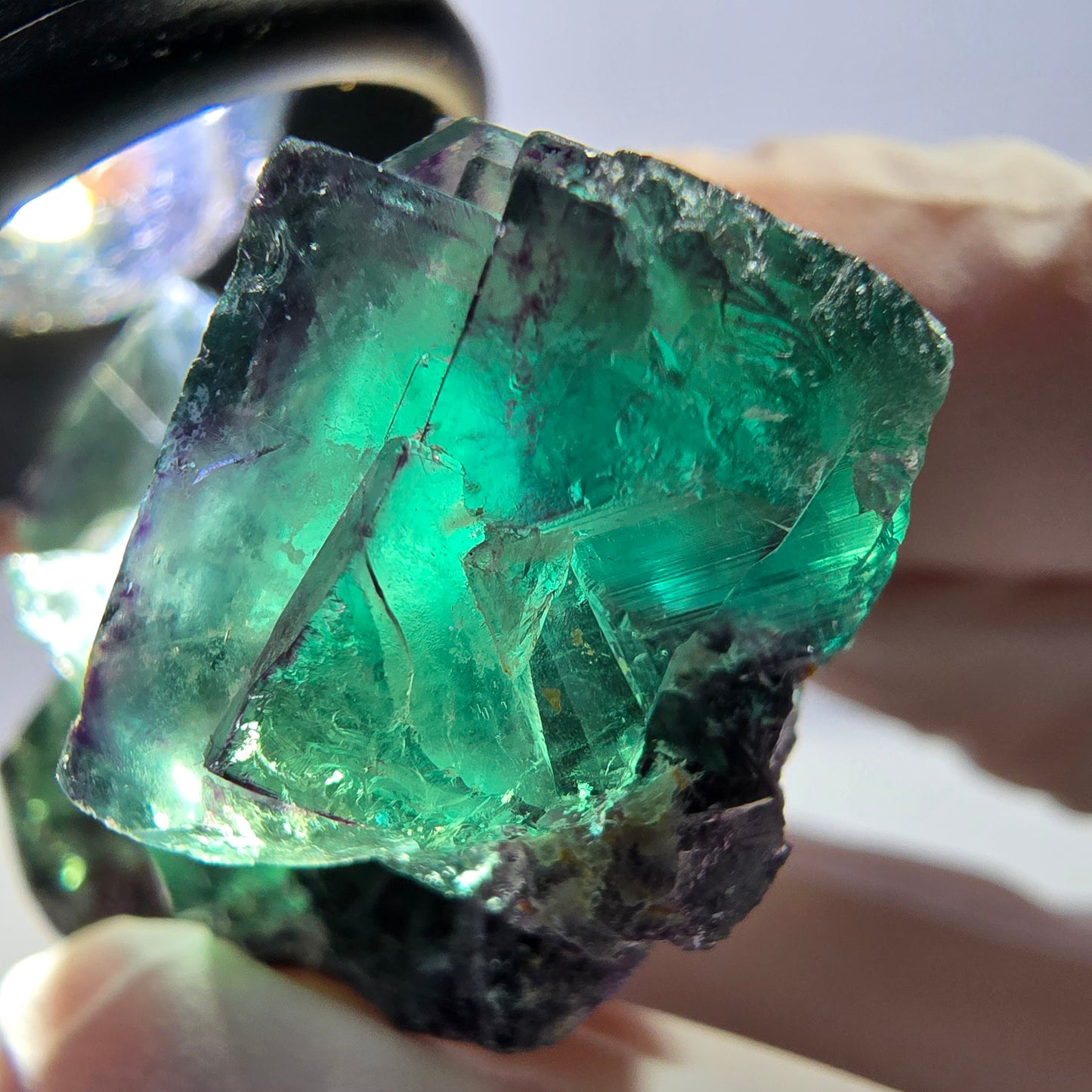 Rare spécimen de cube de fluorite fantôme, vert-violet, Okorusu, Namibie, 49 x 30 x 20 mm