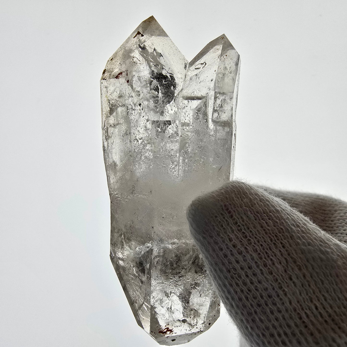 Sceptre fantôme squelette en quartz fumé DT, poche Saint-Valentin en calcite UV, Namibie 57 x 23 x 22 mm
