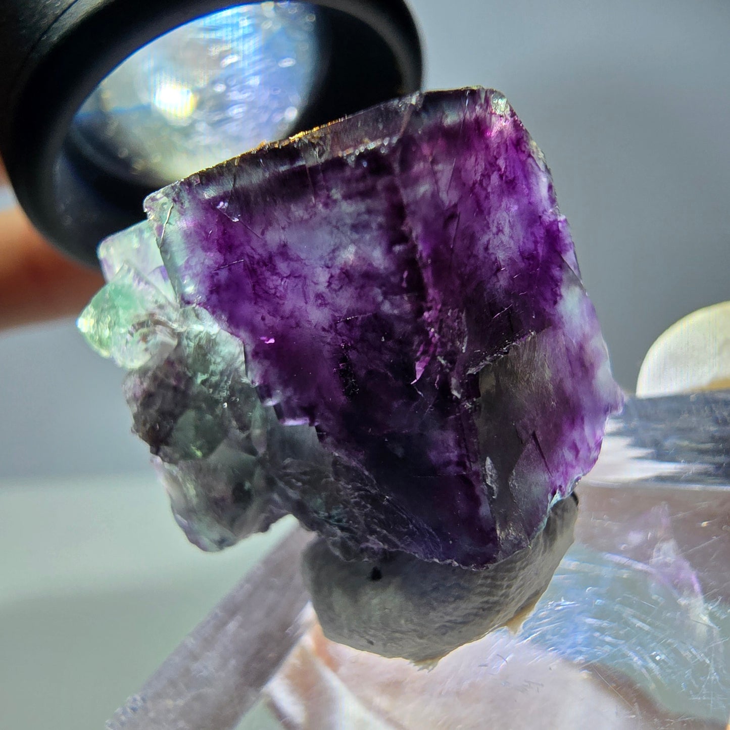 Rare cube de fluorite fantôme parqueté vert violet Okorusu Namibie 23*21*14mm