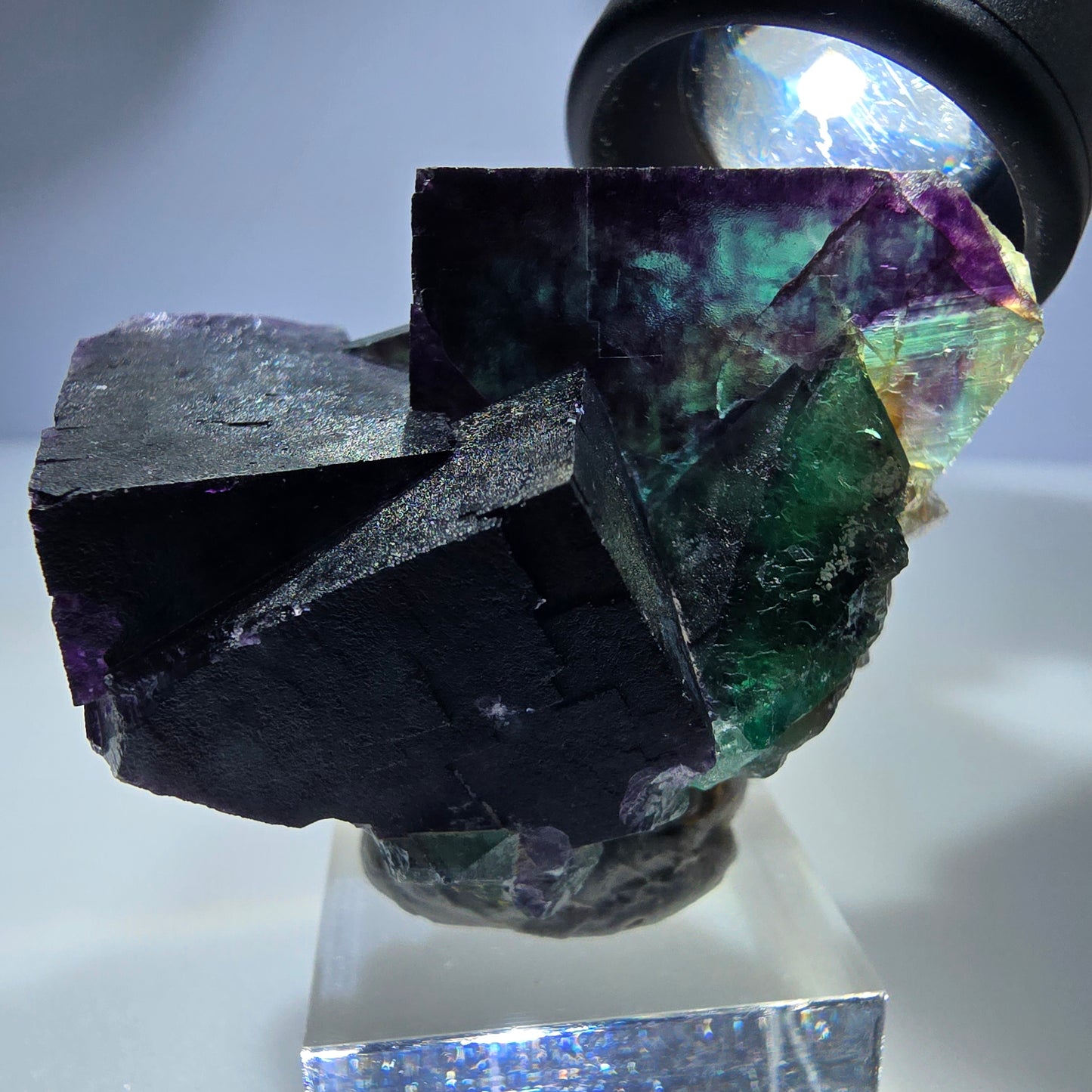 Seltene Phantom Fluorit Würfel Stufe zonal grün lila Okorusu, Namibia 49*38*37mm