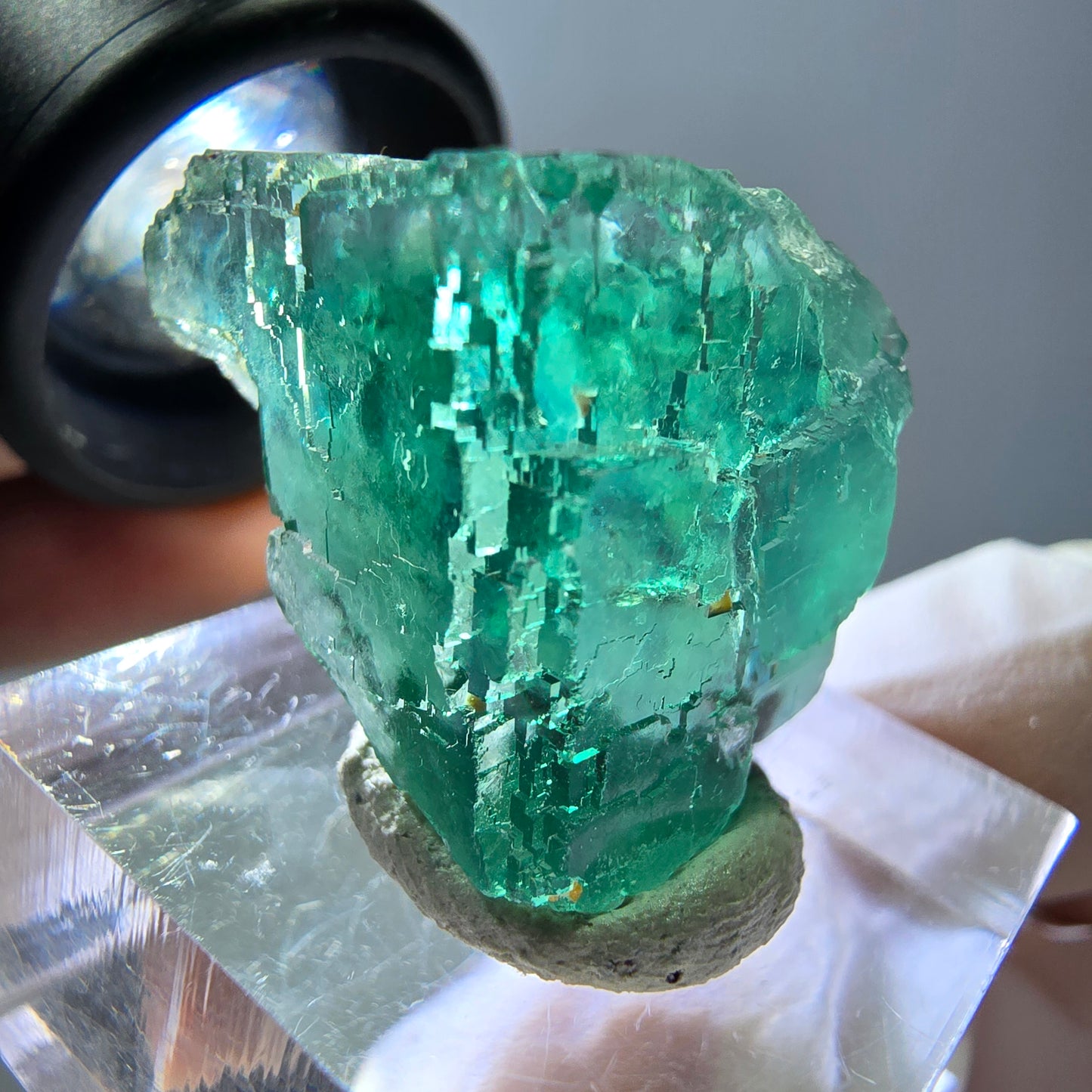 Klarer Phantom Fluorit Würfel parkettiert, grün Okorusu, Namibia 23*20*20mm