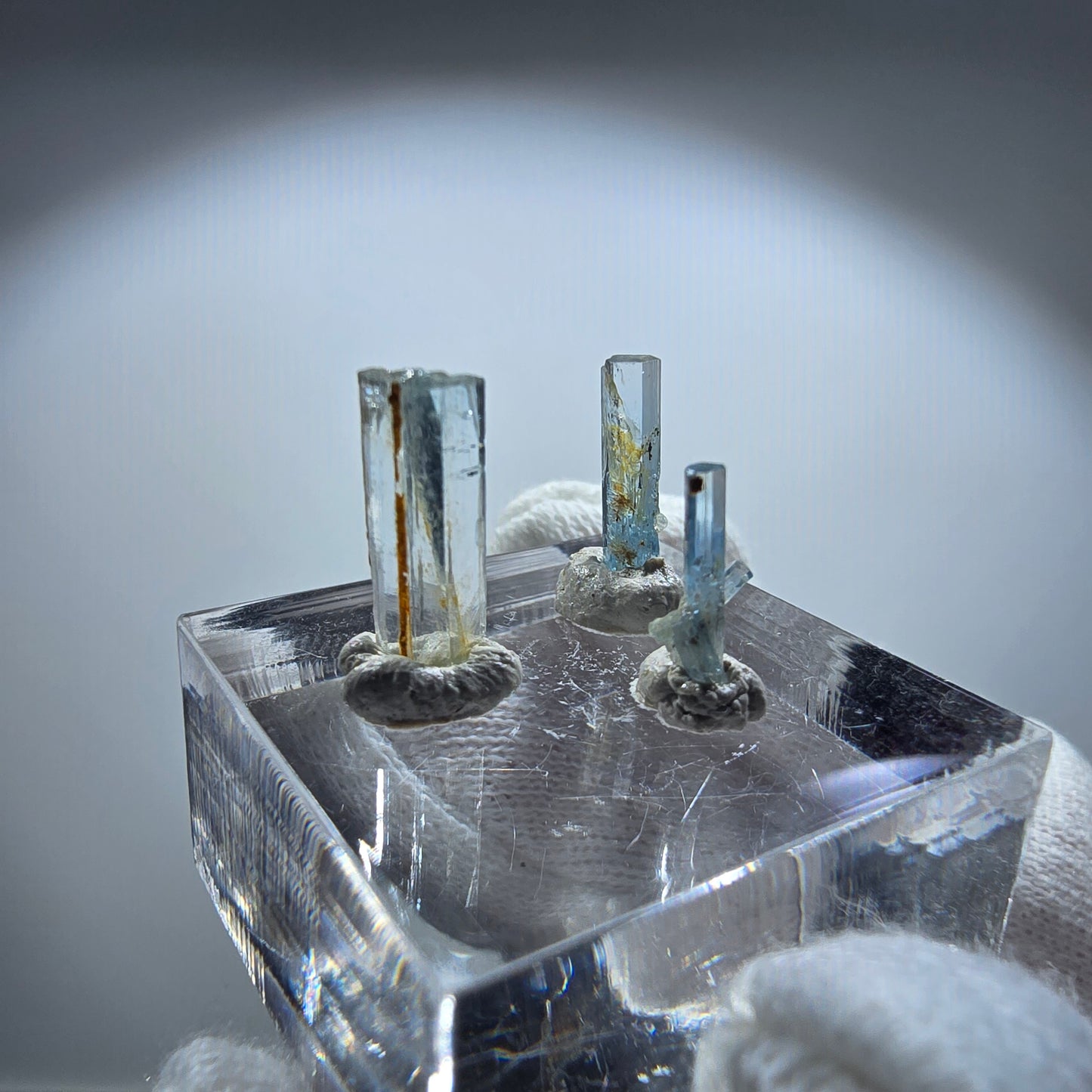 3x Aquamarin Kristalle, blau - 3er Set Erongo, Namibia 9-14mm