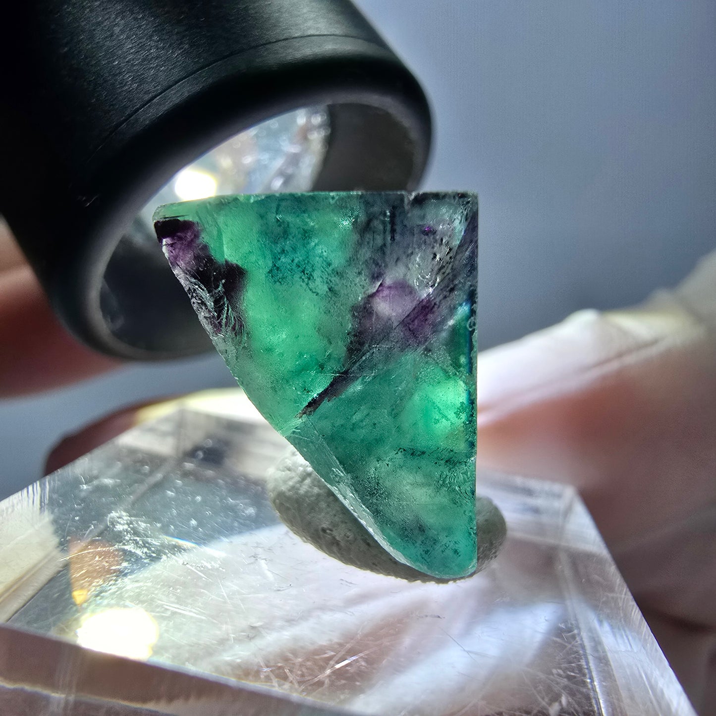 Phantom Fluorit Würfel Stufe, parkettiert grün lila Okorusu, Namibia 15*16*14mm