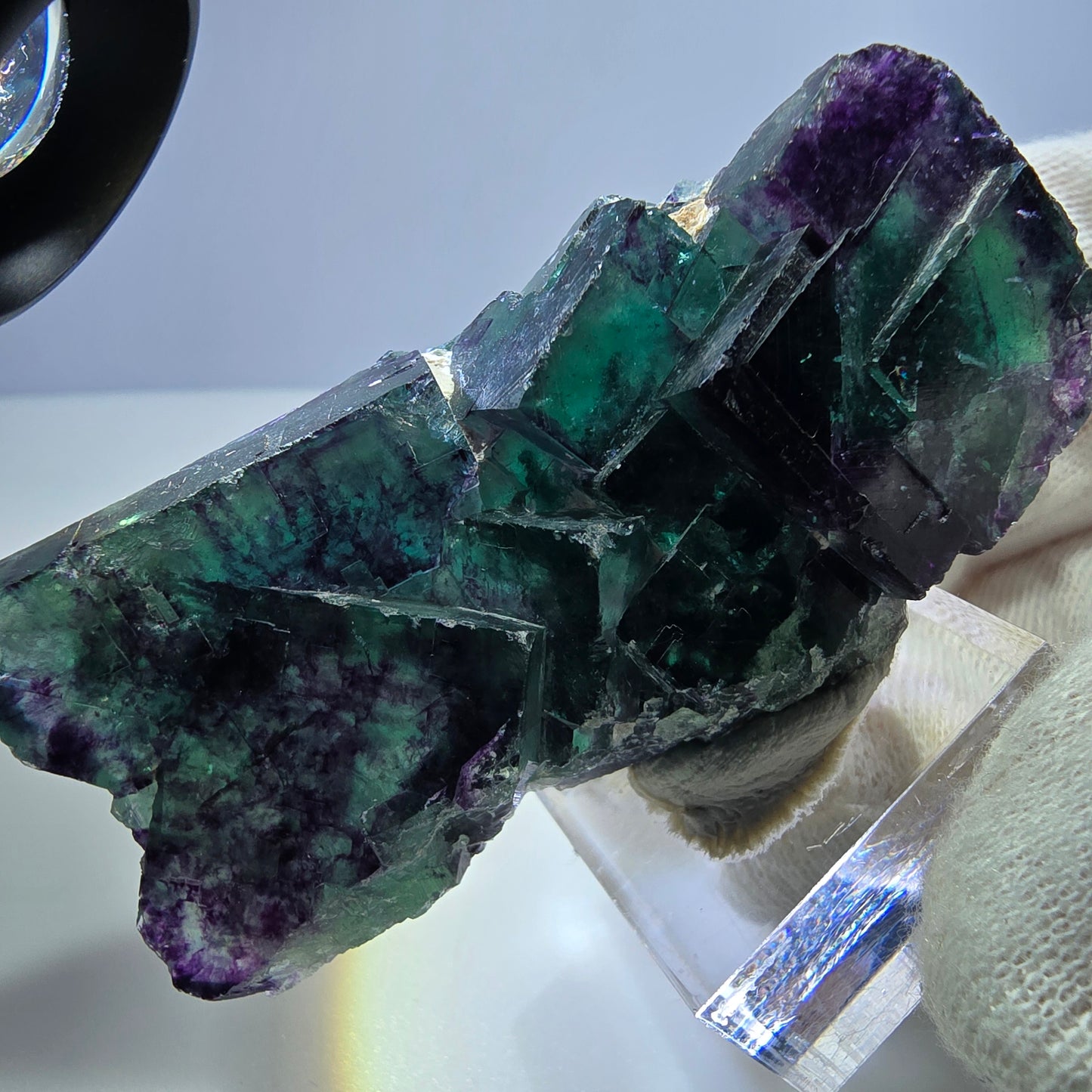 Seltene Phantom Fluorit Würfel Stufe zonal grün lila Okorusu, Namibia 68*32*20mm