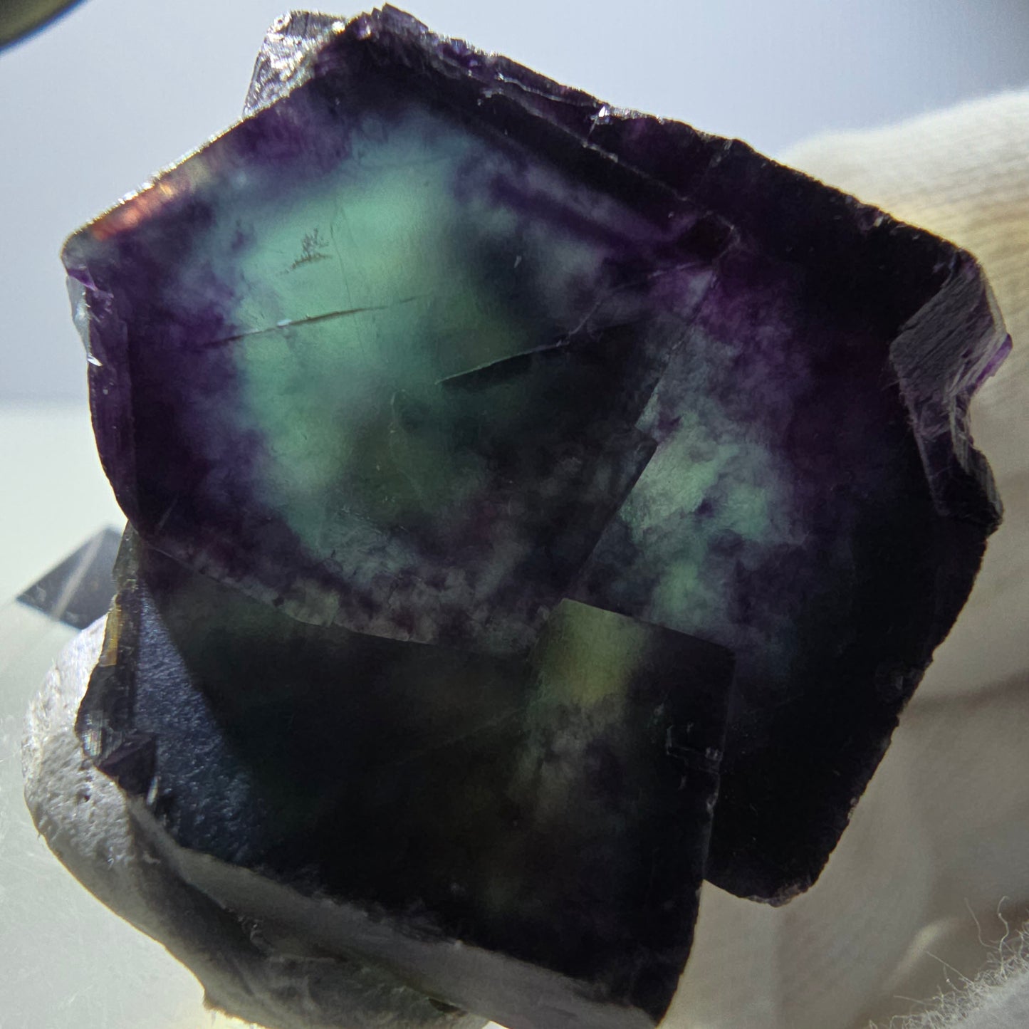Seltene Phantom Fluorit Würfel Stufe zonal grün lila Okorusu, Namibia 34*27*20mm