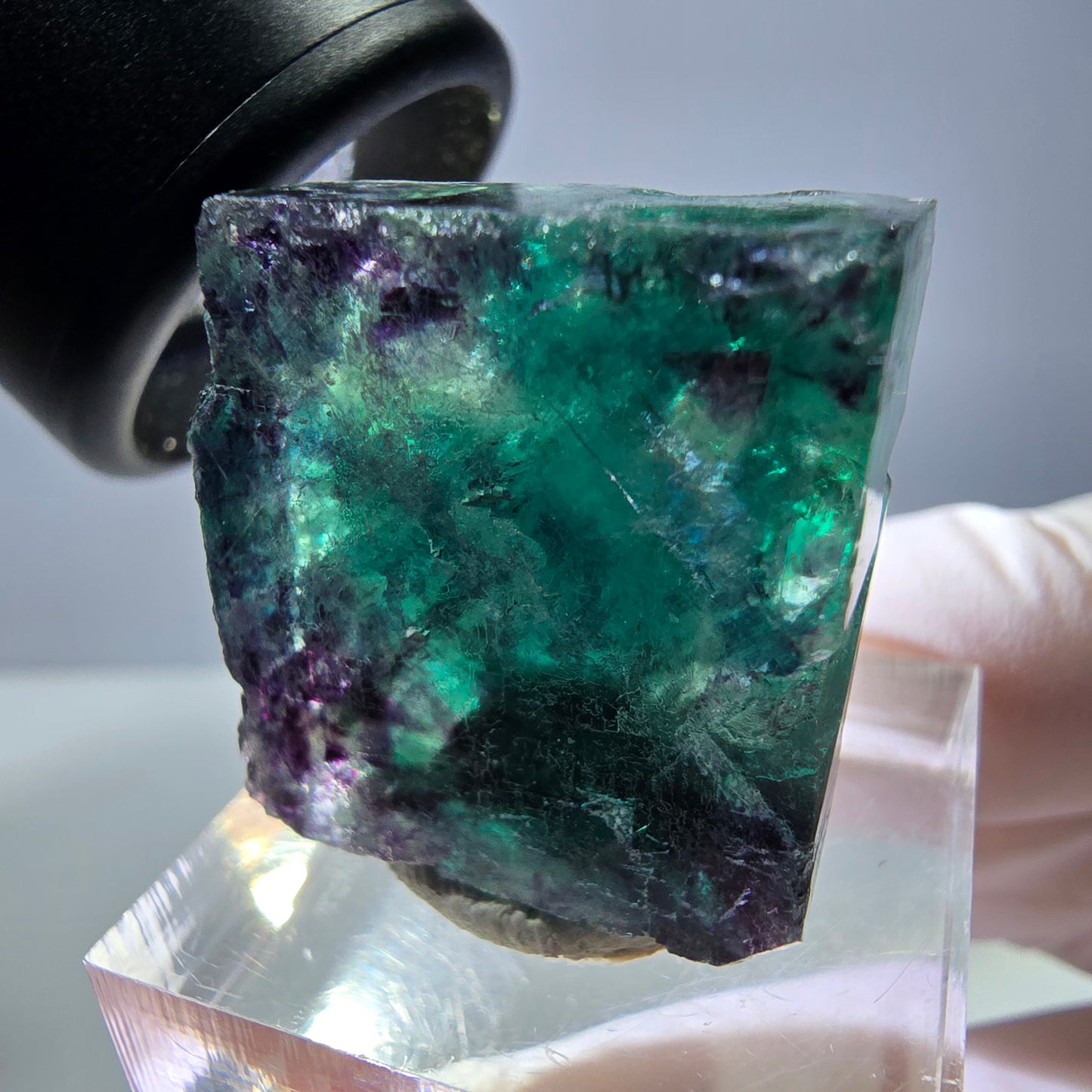 Phantom Fluorite cube parquetted, green purple Okorusu, Namibia 23*22*17mm