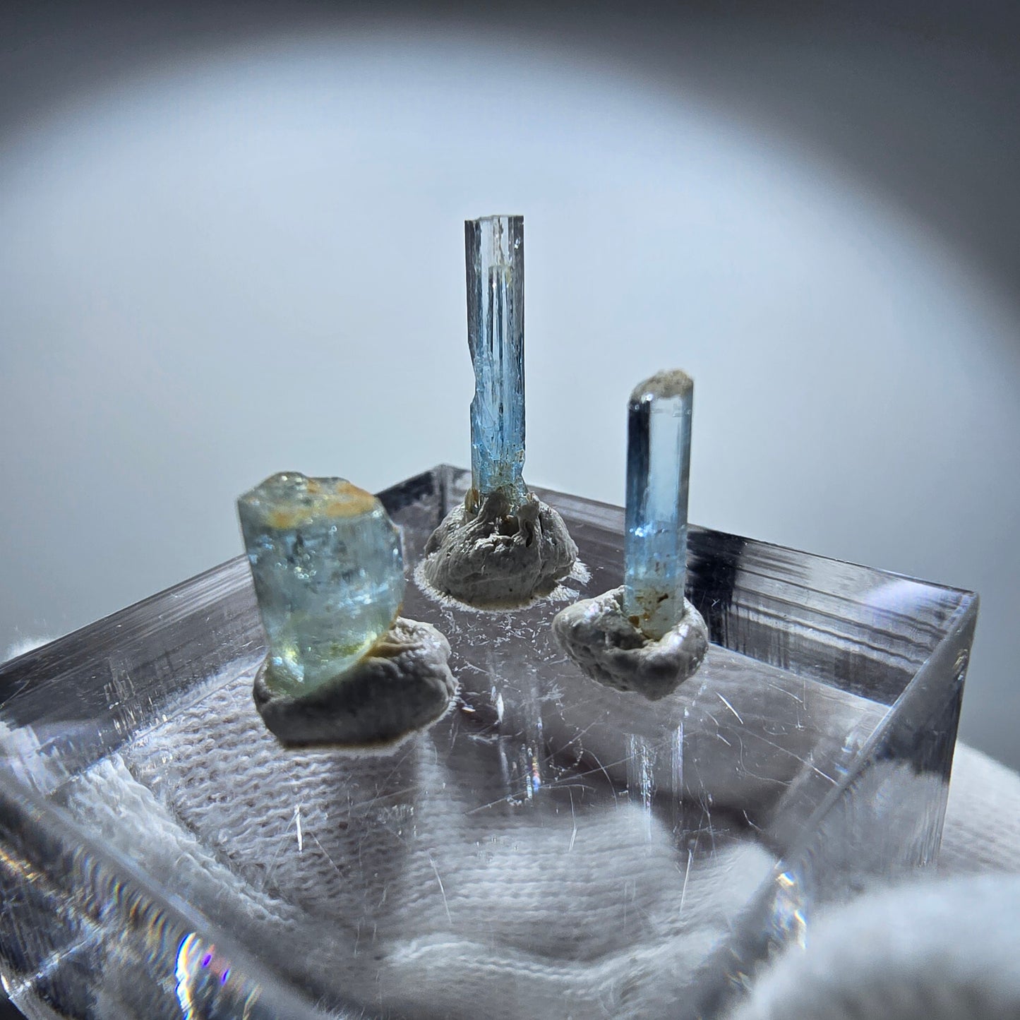 3x Aquamarin Kristalle, blau - 3er Set Erongo, Namibia 6-13mm