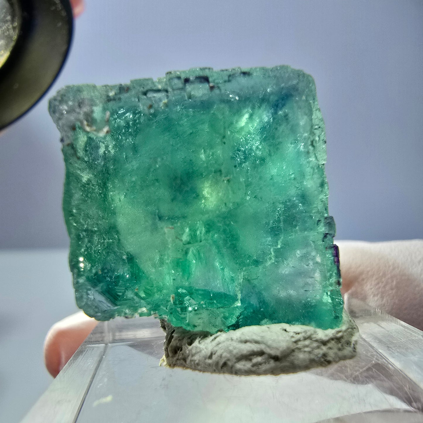 Cube de fluorite fantôme transparente parquetée, vert Okorusu, Namibie 22 x 20 x 18 mm