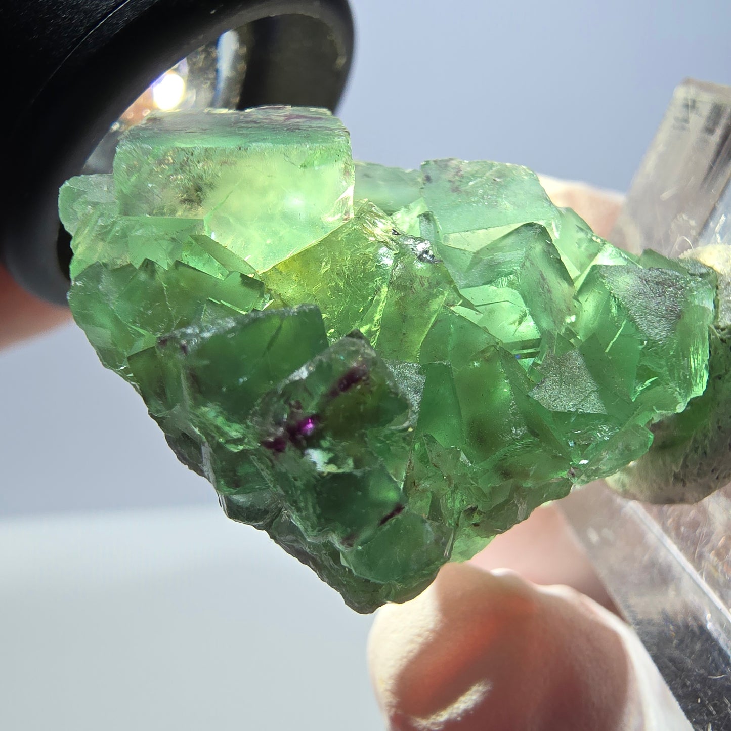 Spécimen de cube de fluorite fantôme, vert violet, Okorusu, Namibie, 34 x 27 x 13 mm