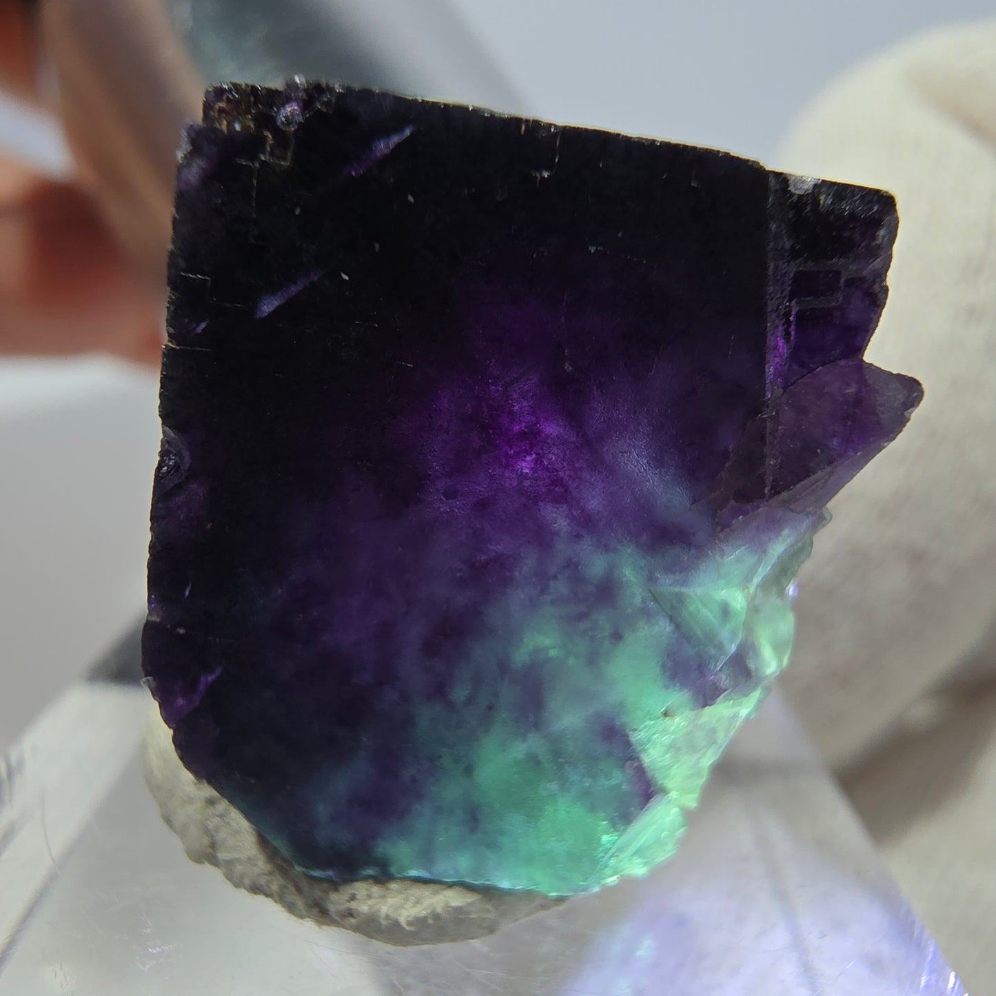 Rare cube de fluorite fantôme, vert violet zonal Okorusu, Namibie 24 x 20 x 20 mm