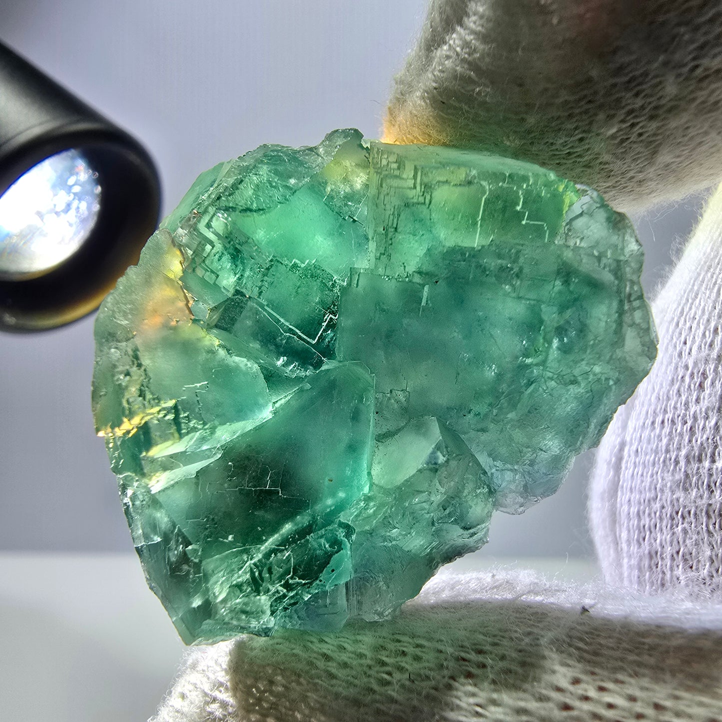 Rare spécimen de cube de fluorite fantôme, parqueté vert Okorusu, Namibie, 38 x 33 x 21 mm