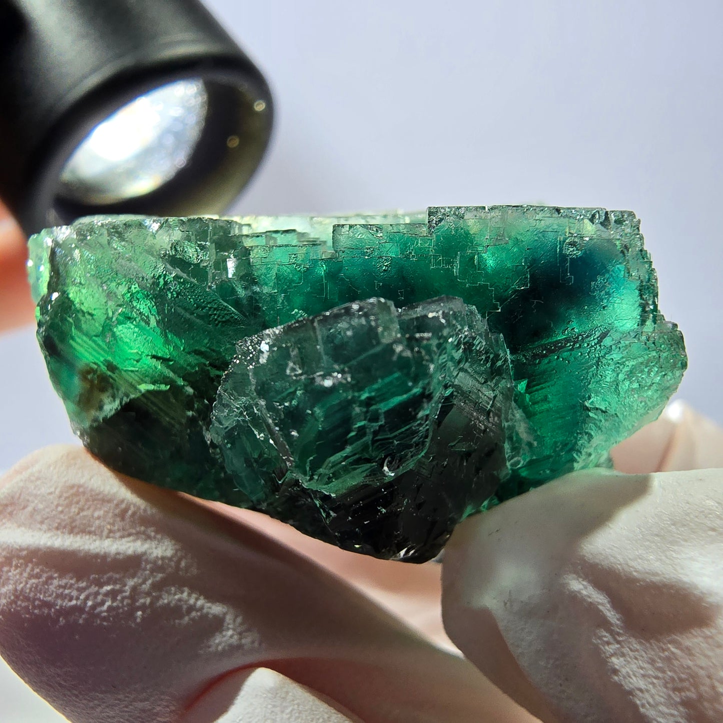Spécimen de cube de fluorite fantôme transparente, vert parqueté, Okorusu, Namibie, 41 x 39 x 30 mm